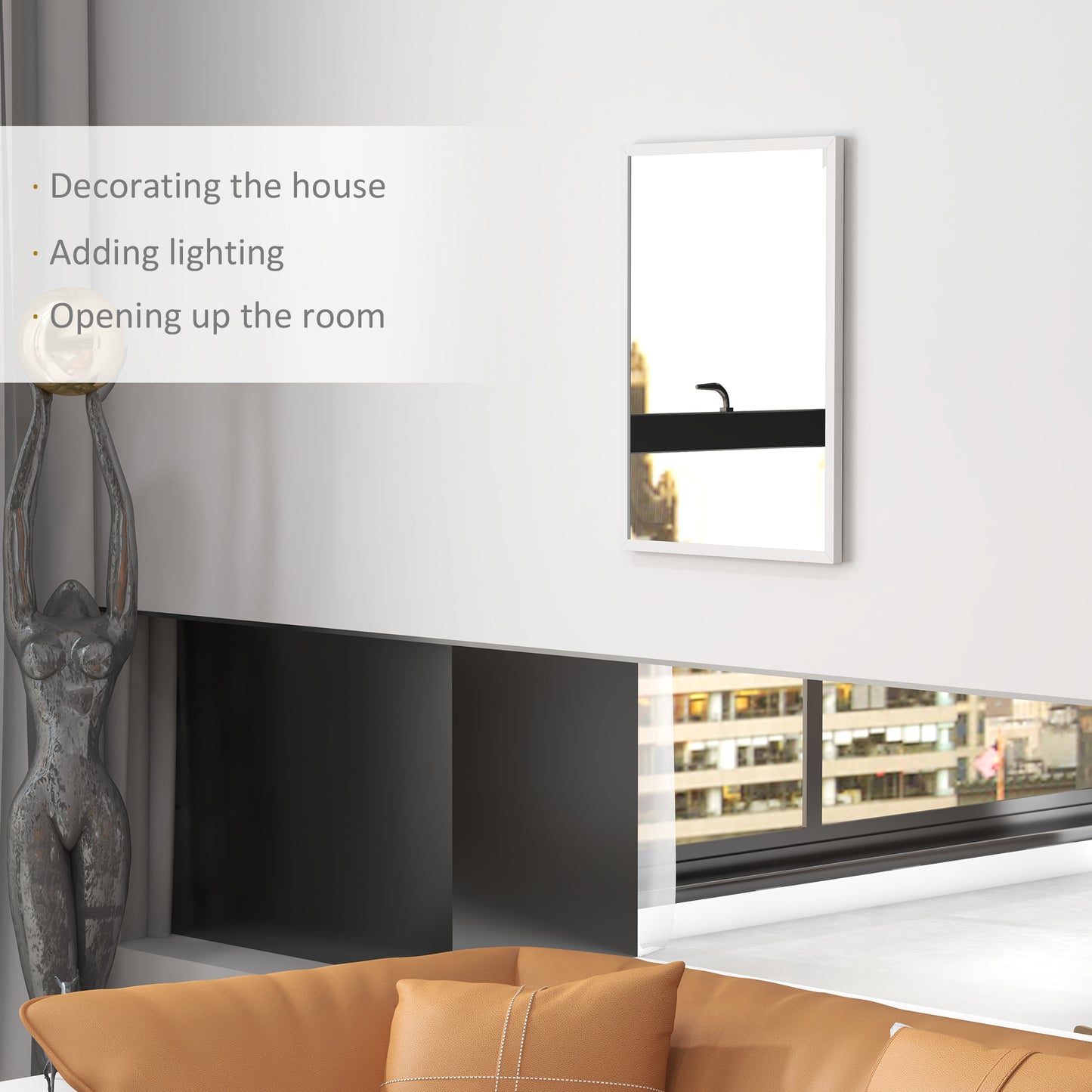 HOMCOM Wall-Mounted Bathroom Mirror, 70 x 50 cm Wall Mirror for Living Room, Bedroom, Hallway, White