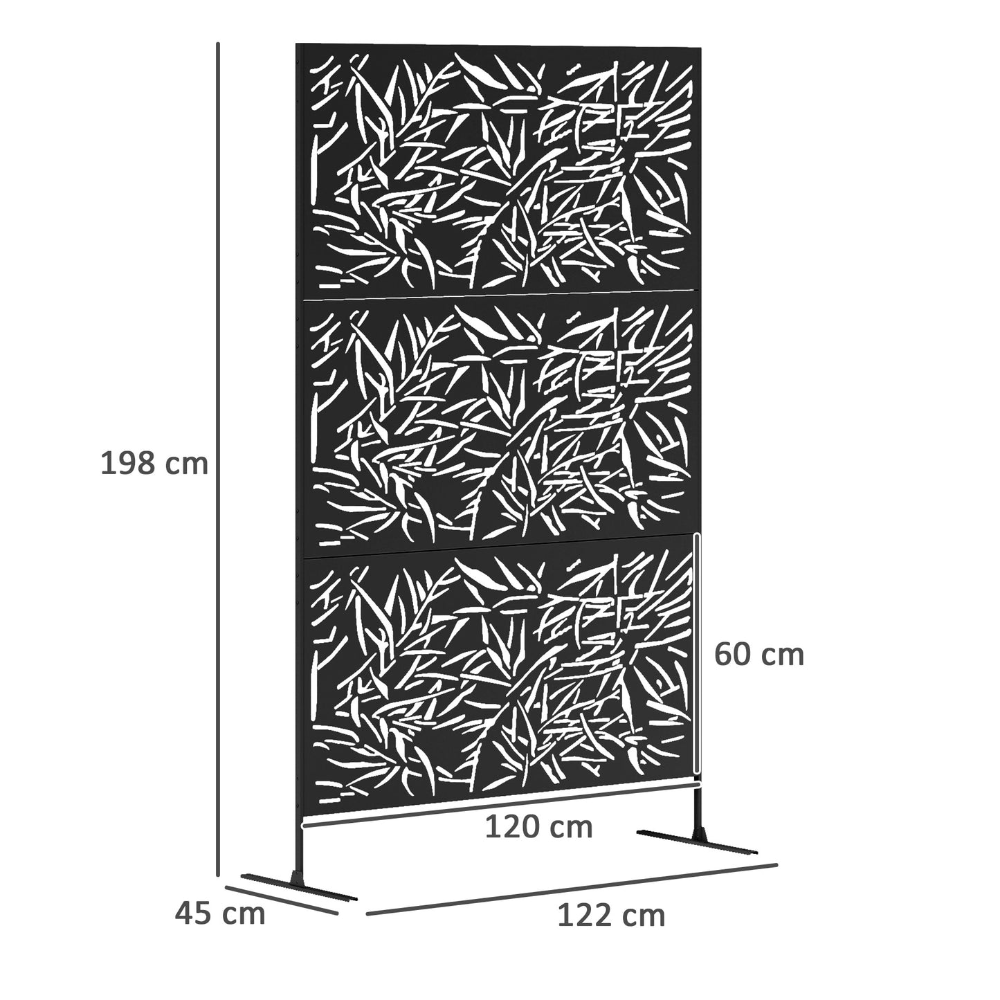 Outsunny Garden Privacy Screen with Stand, 6.5FT Metal Outdoor Divider, Privacy Panel with Expansion Screws, Bamboo Style, Black