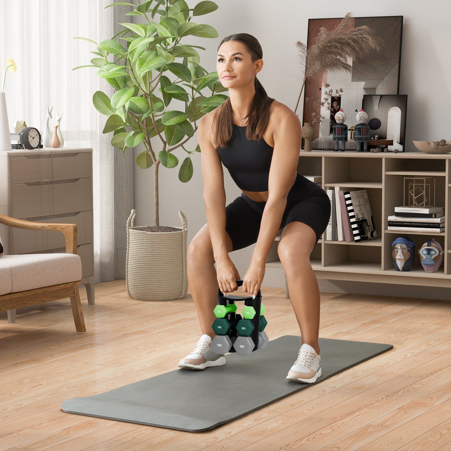 SPORTNOW Dumbbells Set with Storage Rack, 2 x 1kg, 2 x 3kg, 2 x 5kg, Green