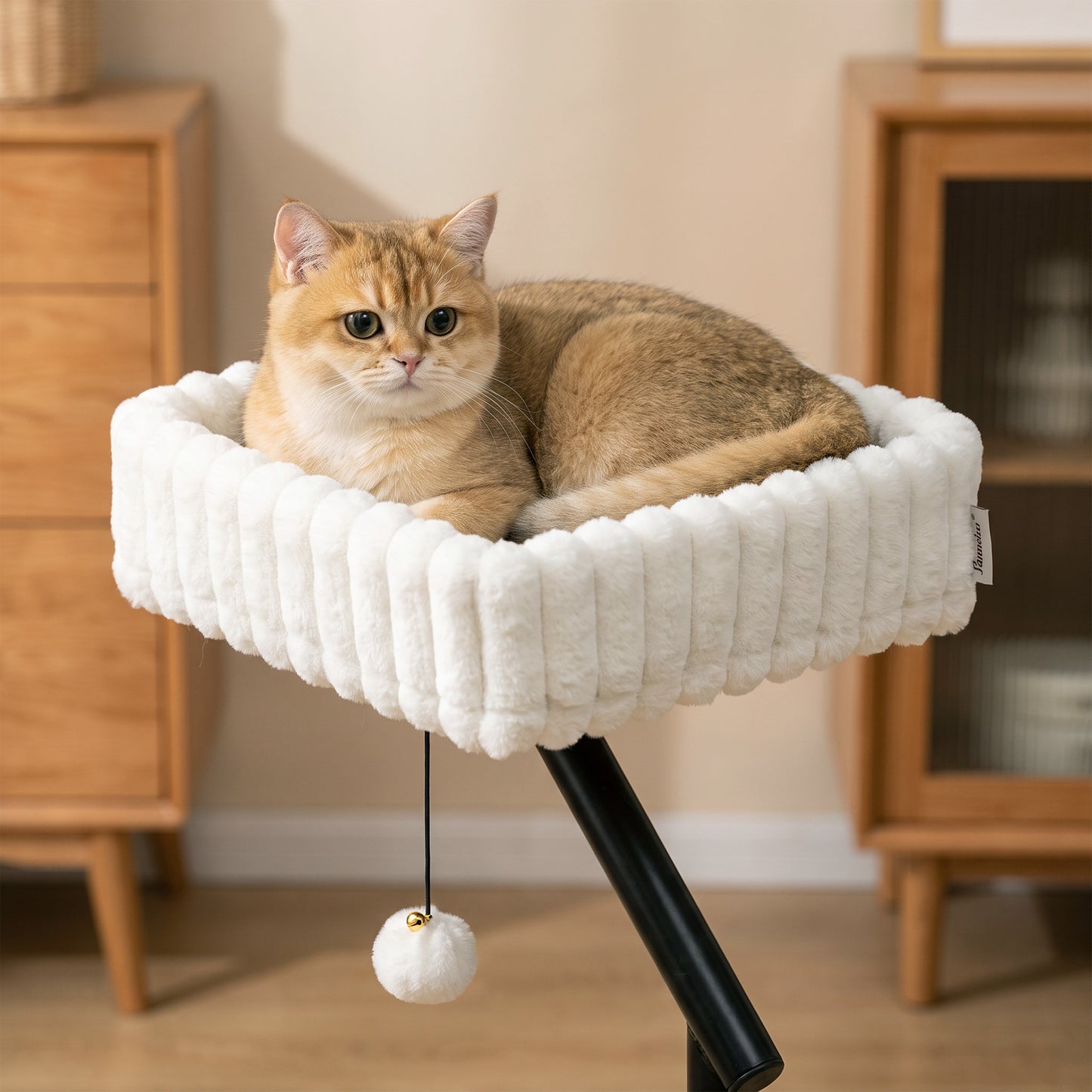 PawHut Cat Desk Bed, Rotatable Raised Cat House for Desk, Window, Soft Kitten Hammock with Hanging Ball, White