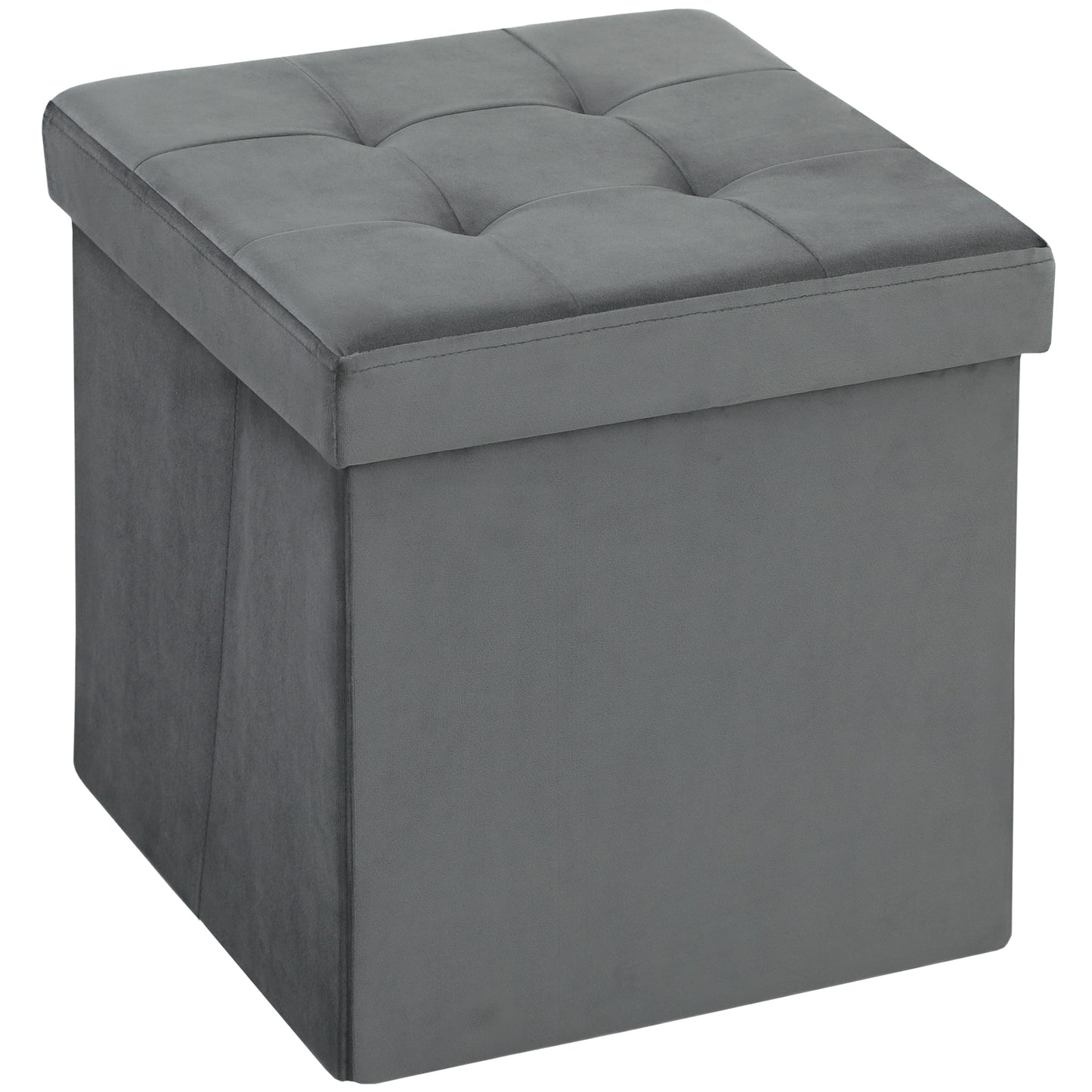 HOMCOM Foldable Velvet-Feel Storage Ottoman - Grey