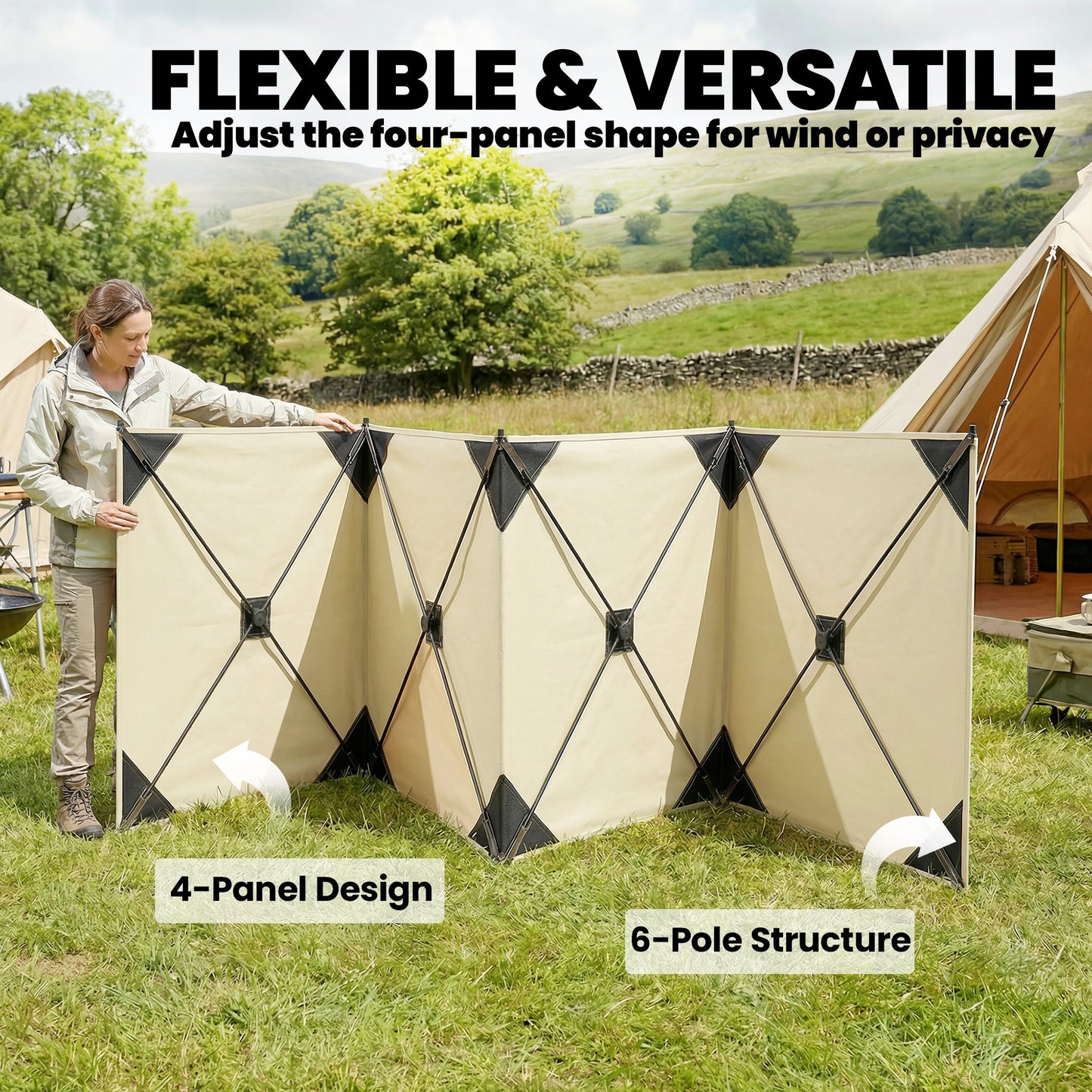 Outsunny Camping Windbreak Pop Up Windbreaker Blocker for Beach Caravan Outdoor 480 x 120 cm