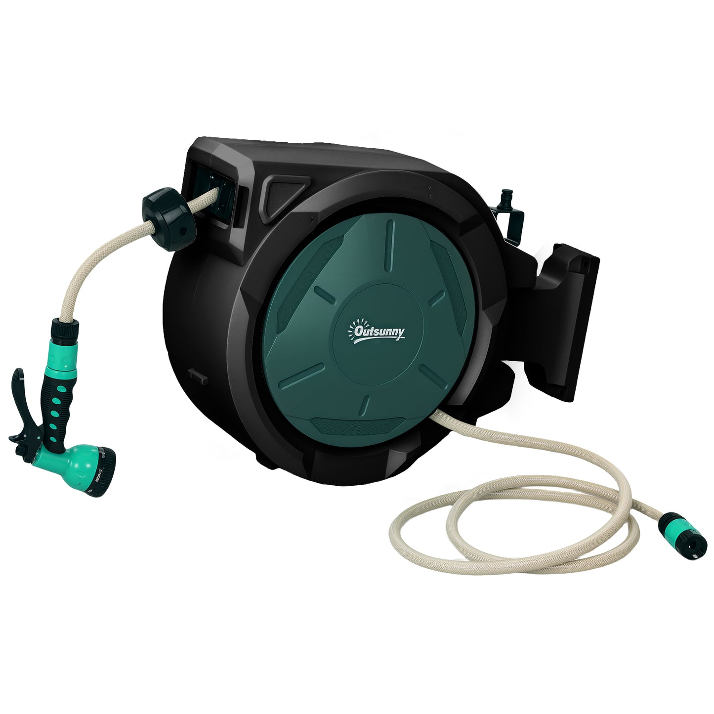 Outsunny Wall-Mounted Hose Reel 30+2m Auto Rewind Green