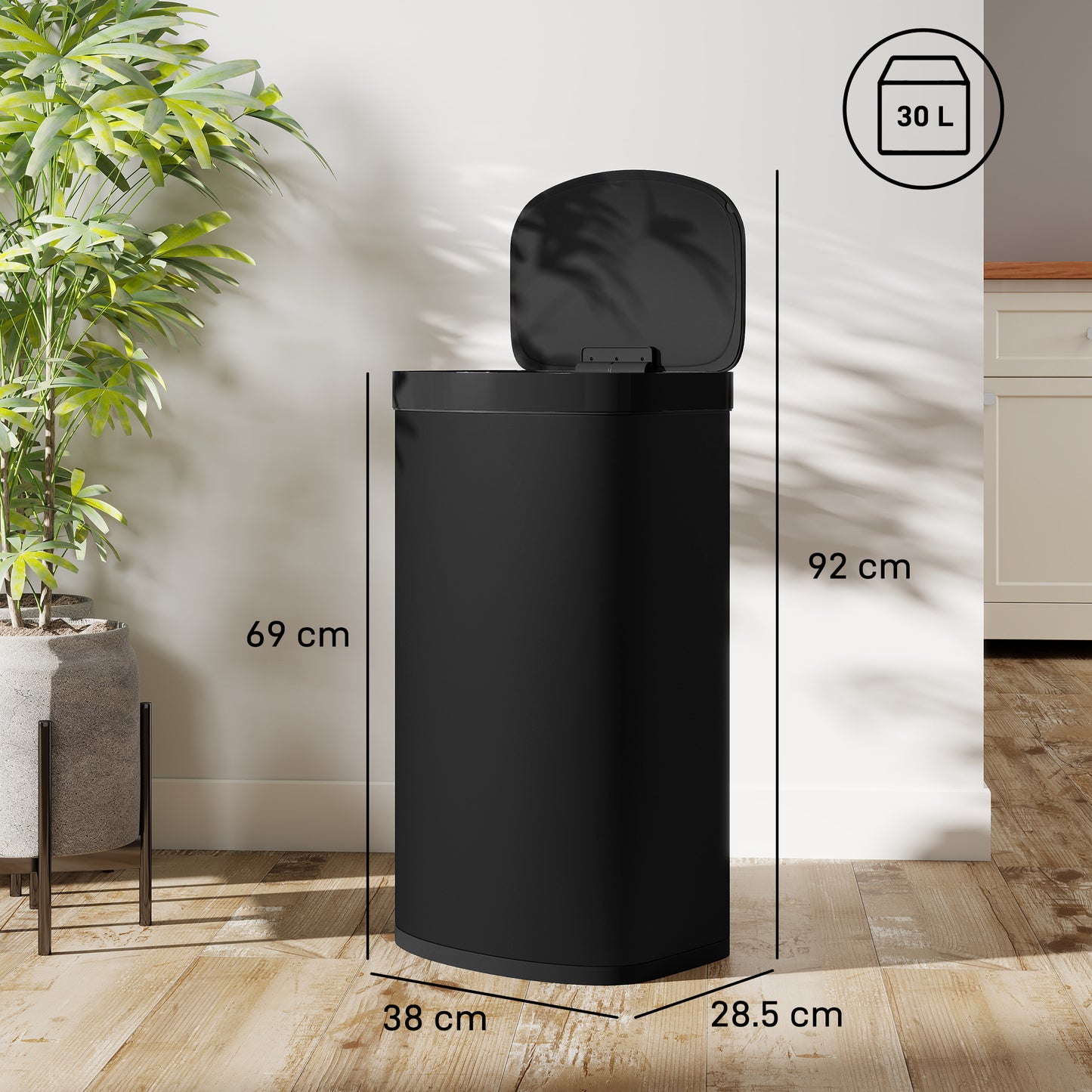 HOMCOM 55L Sensor Bin Stainless Steel Black