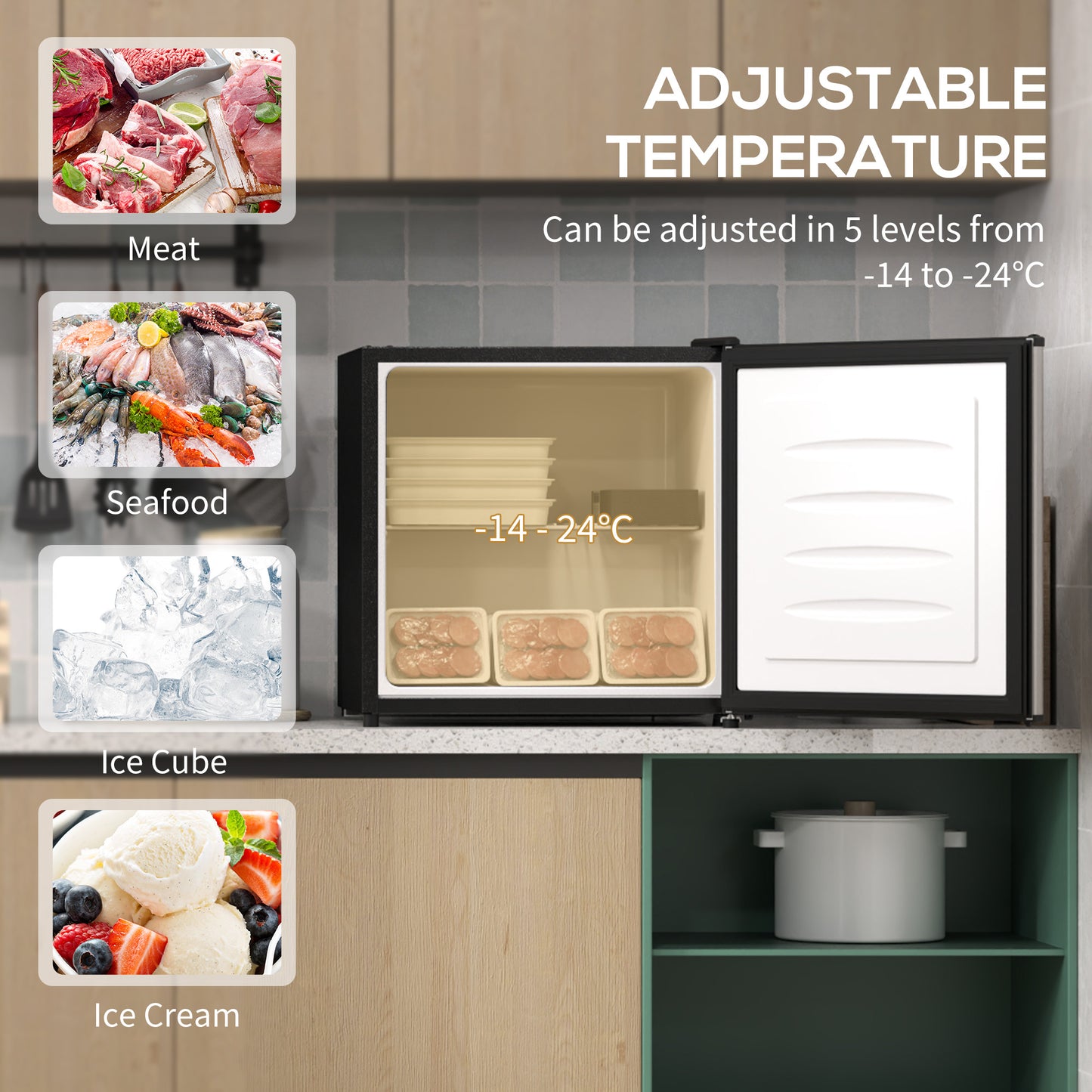 HOMCOM 35L Mini Freezer, -24°C to -14°C Temperature - Silver Tone