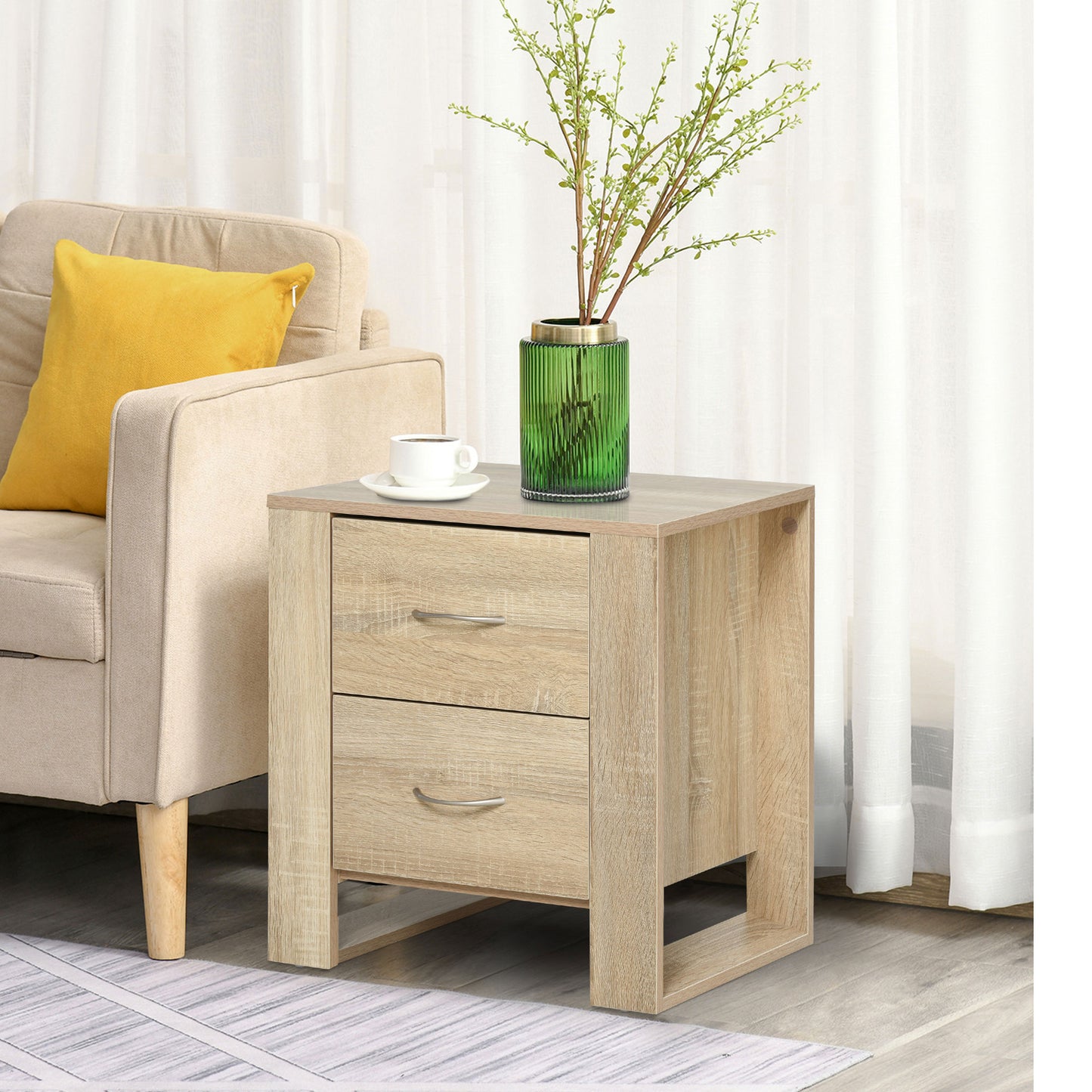 HOMCOM Particle Board 2-Drawer Bedside Table White