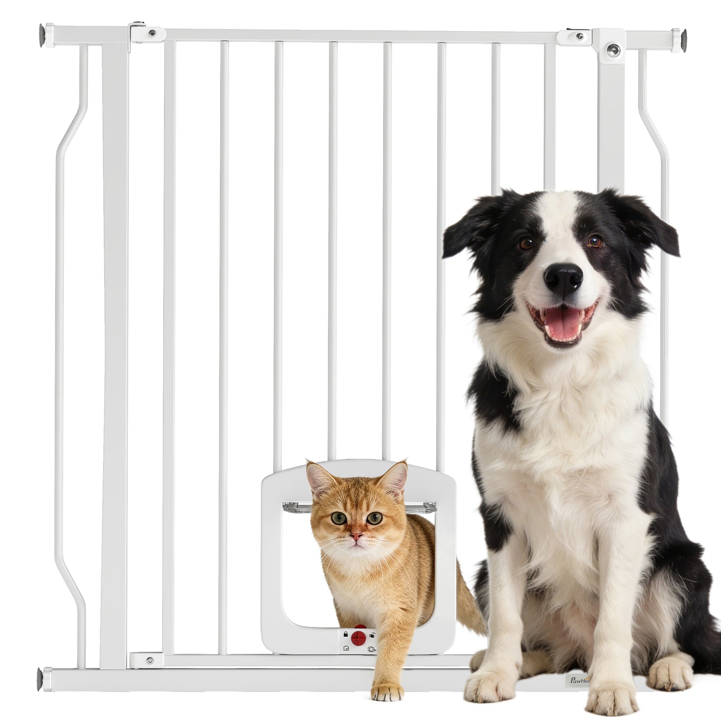 PawHut Adjustable Dog Safety Gate 75-85 cm, Double-Lock Stair Gate, 76 cm Height, White