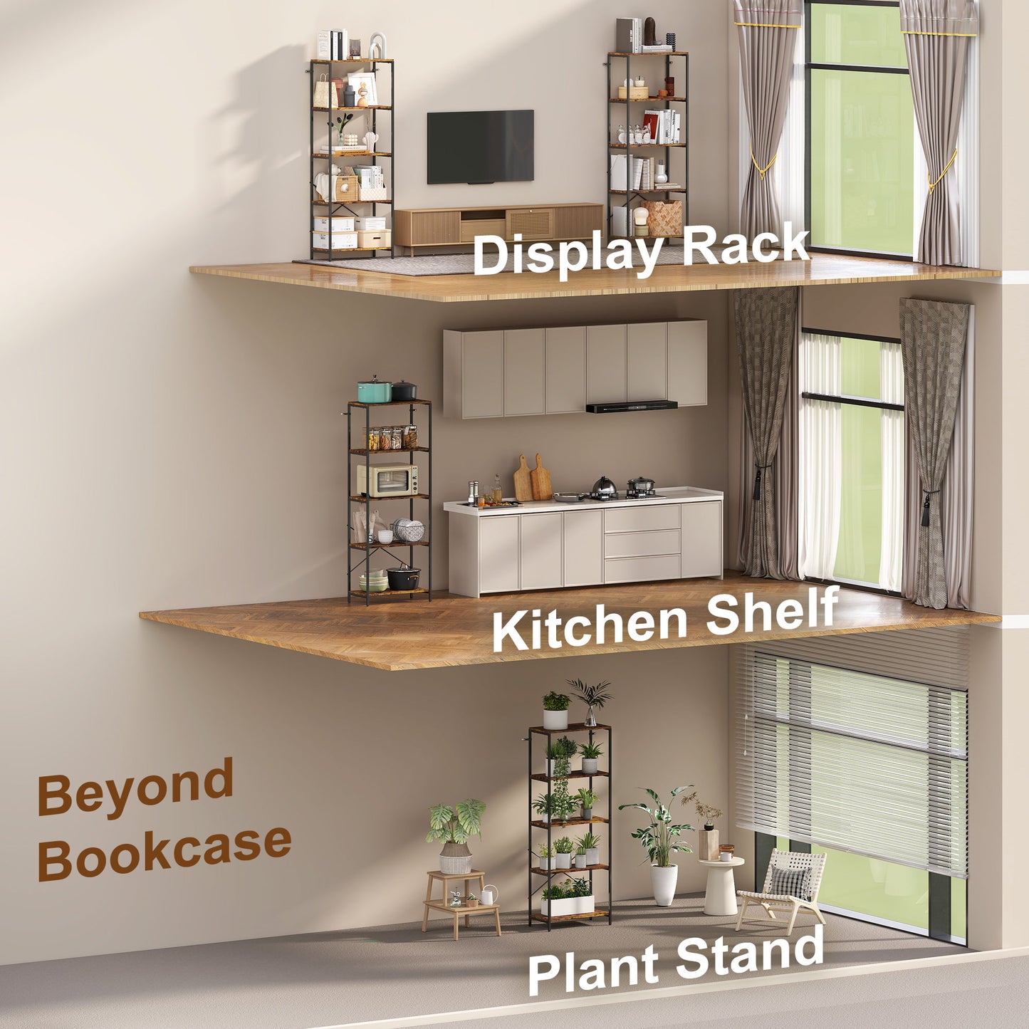 HOMCOM 5-Tier Bookshelf, Industrial Bookcase with Metal Frame - Rustic Brown and Black