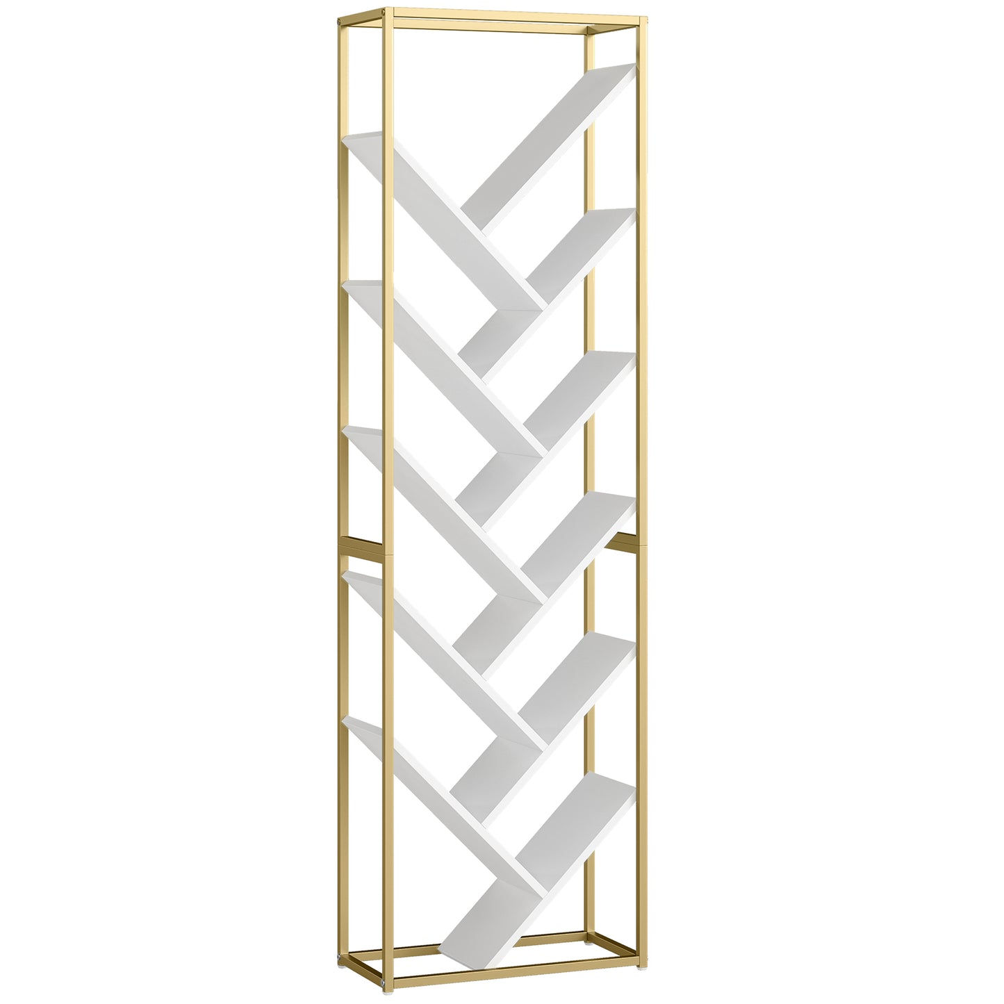 HOMCOM 10 Shelf Modern-Style Bookshelf - Gold Tone/White