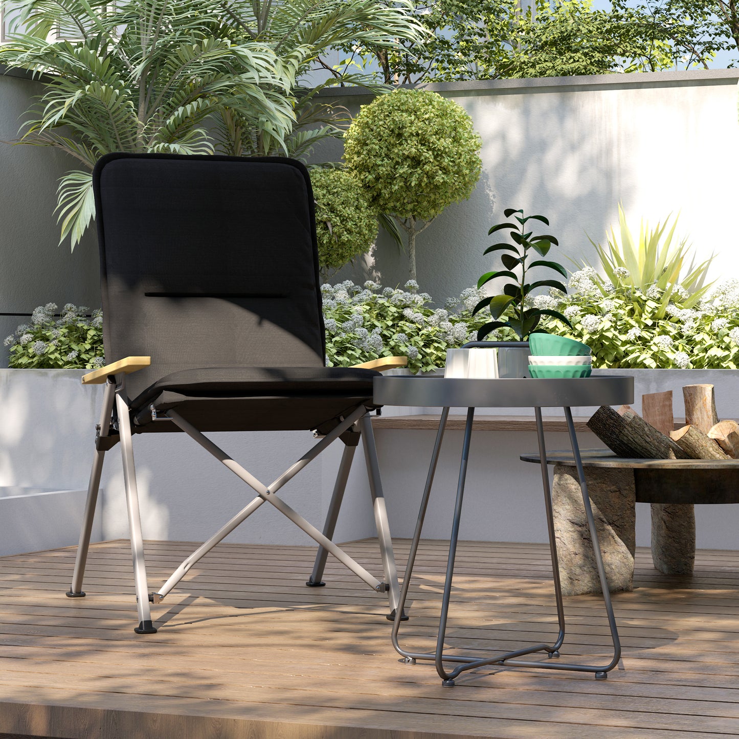 Outsunny Portable High Back Folding Camping Chair, Padded Seat with Carry Bag for Outdoor Use, Hiking, Fishing, Beach, Picnic, Black