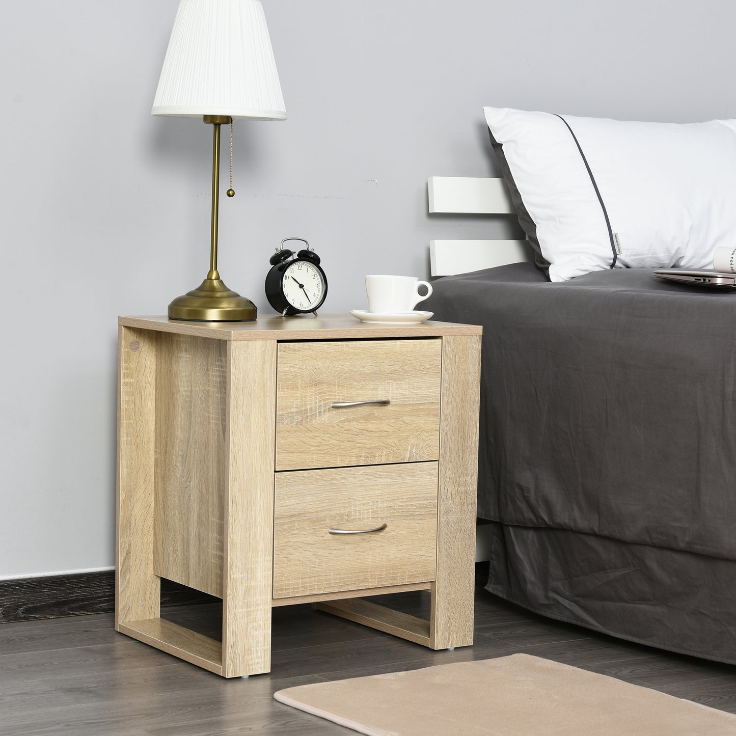 HOMCOM Particle Board 2-Drawer Bedside Table White