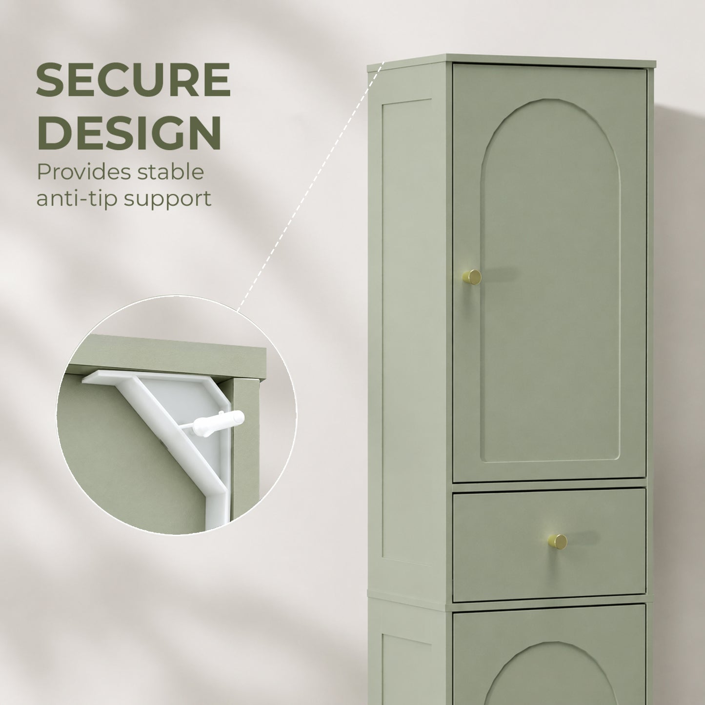 HOMCOM Tall Bathroom Cabinet with Arched Doors - Light Green