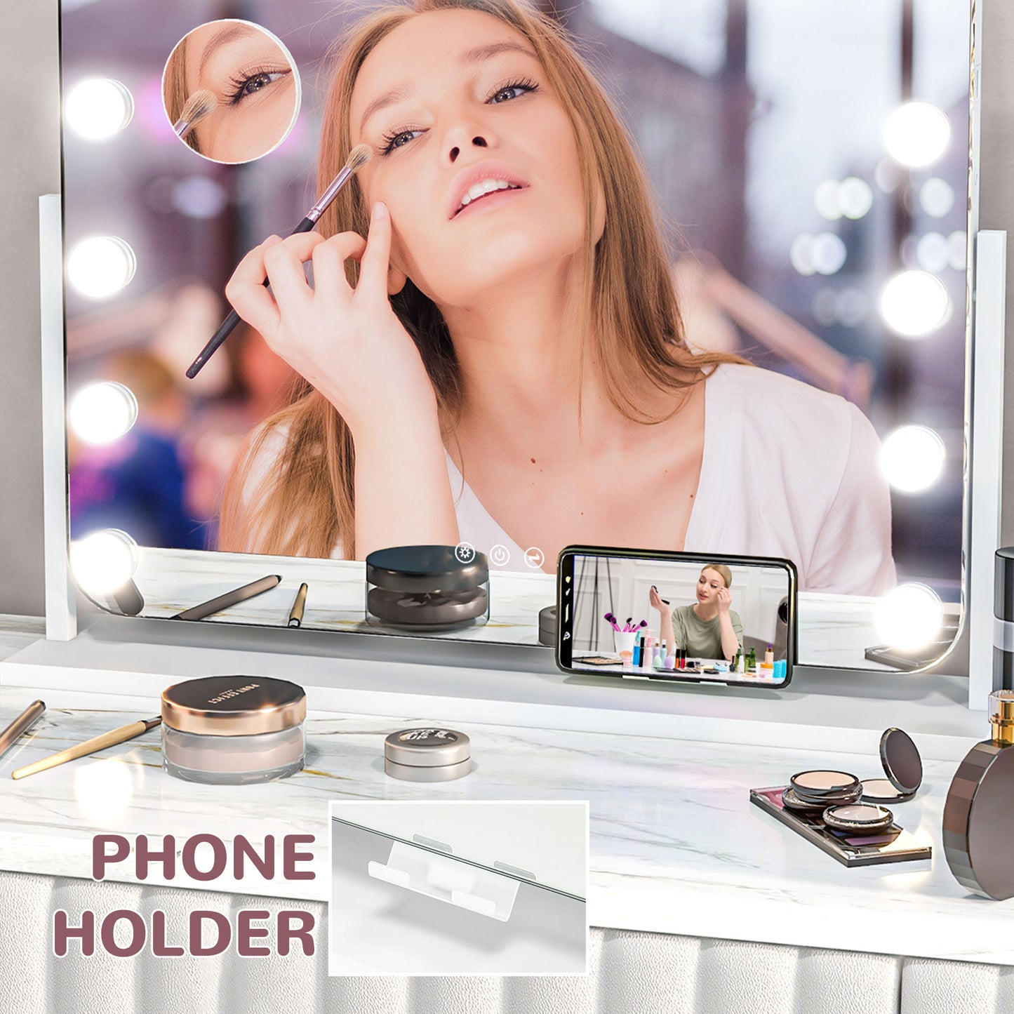 HOMCOM 63x50cm Hollywood Vanity Mirror, 14 LED Bulbs, 3 Colours, USB Port, Touch Screen