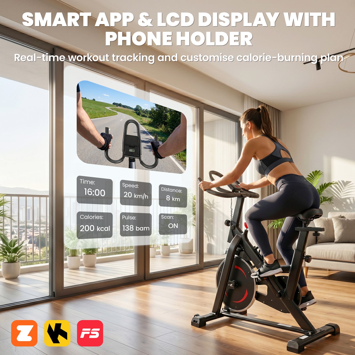 SPORTNOW Exercise Bike, Indoor Stationary Bike with Smart APP, 0-100% Magnetic Resistance, Adjustable Seat & Handlebars