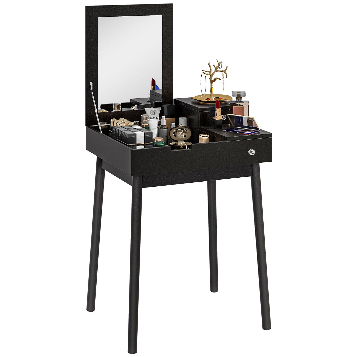 HOMCOM Dressing Table with Flip-up Mirror, Makeup Desk with 2 Drawers, Vanity Table Writing Desk for Bedroom Living Room, Black