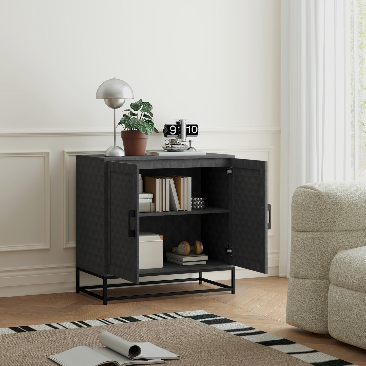 HOMCOM Modern Sideboard, Freestanding Sideboard Storage Cabinet with Adjustable Shelf and 2 Doors for Living Room, Grey