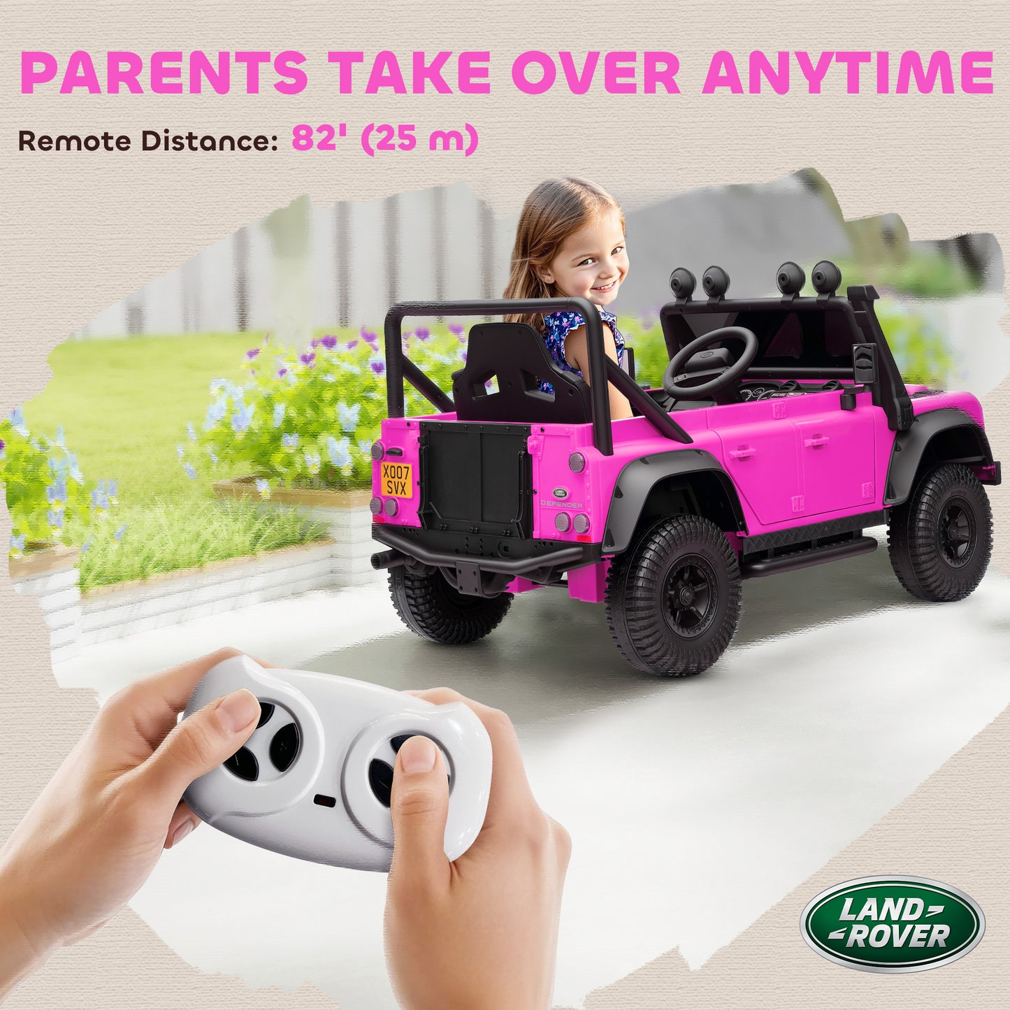 AIYAPLAY Kids Ride On Car with Remote Control, Music, Horn, 4 Spring Suspension Wheels, LED Lights for 3-5 Years Old, Pink