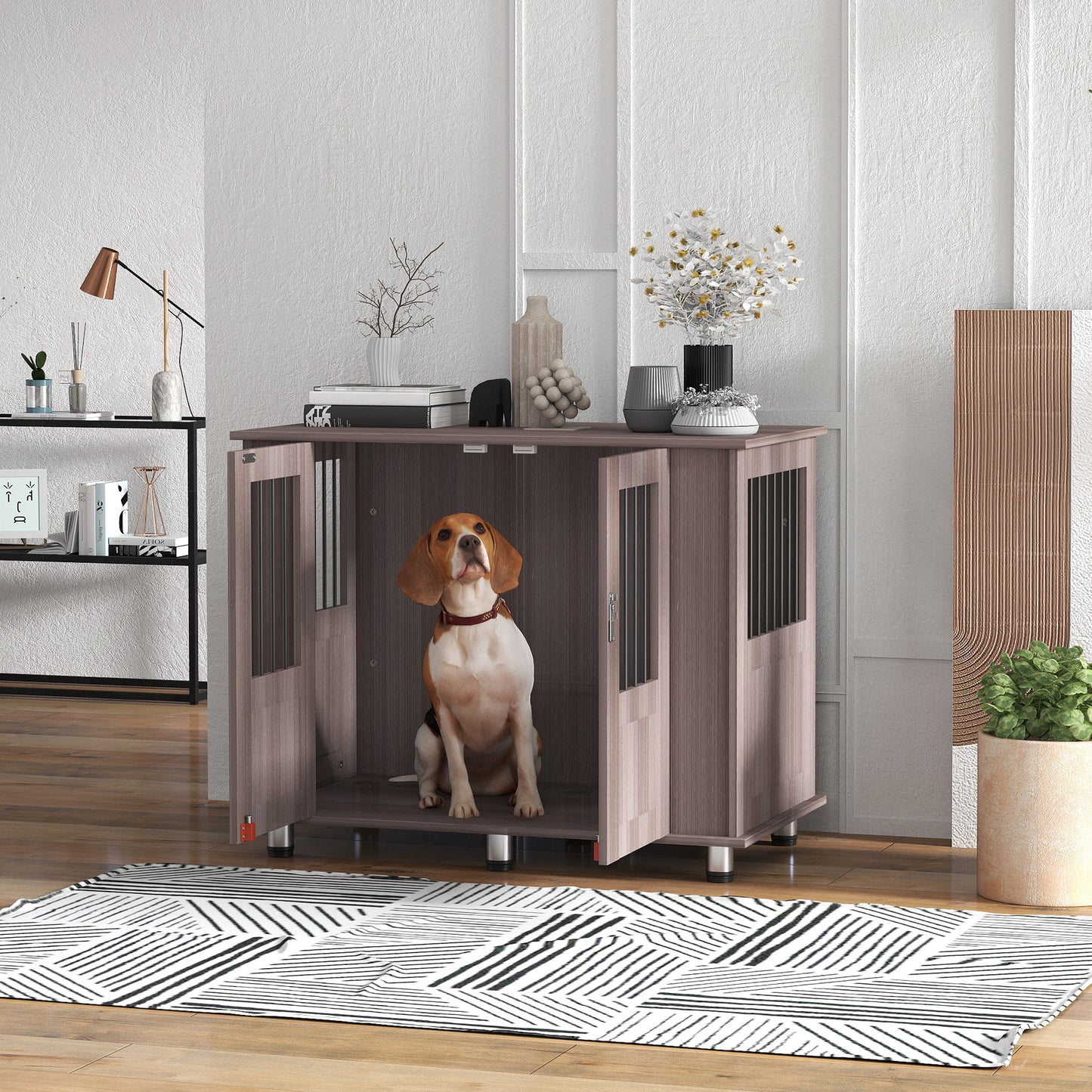 PawHut Dog Crate Table for Medium and Large Dogs with Magnetic Door for Indoor Use, 95 x 55 x 75 cm, Purple