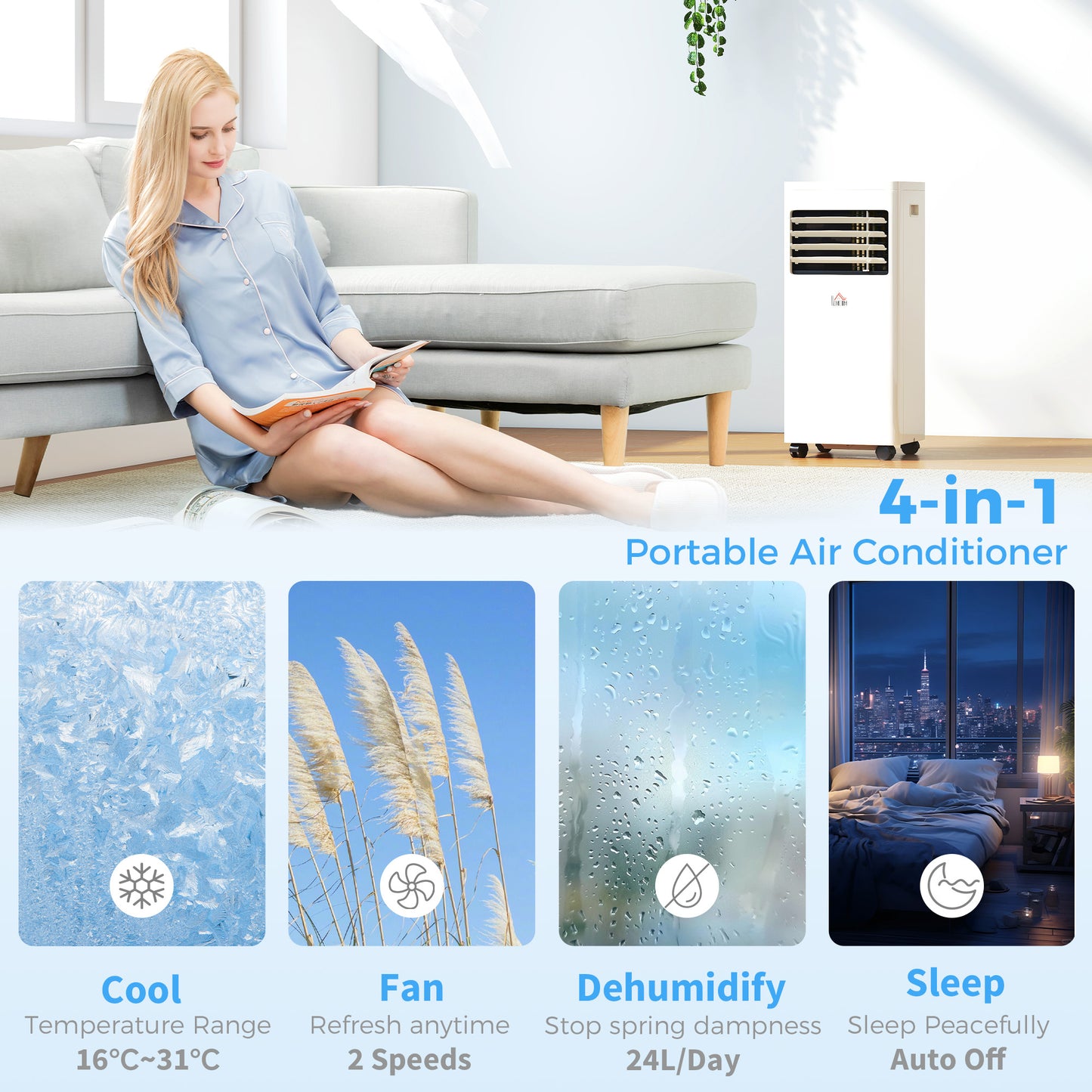 HOMCOM Portable Air Conditioner 9000 BTU, Air Conditioning Unit with Digital Display for Room up to 28m²