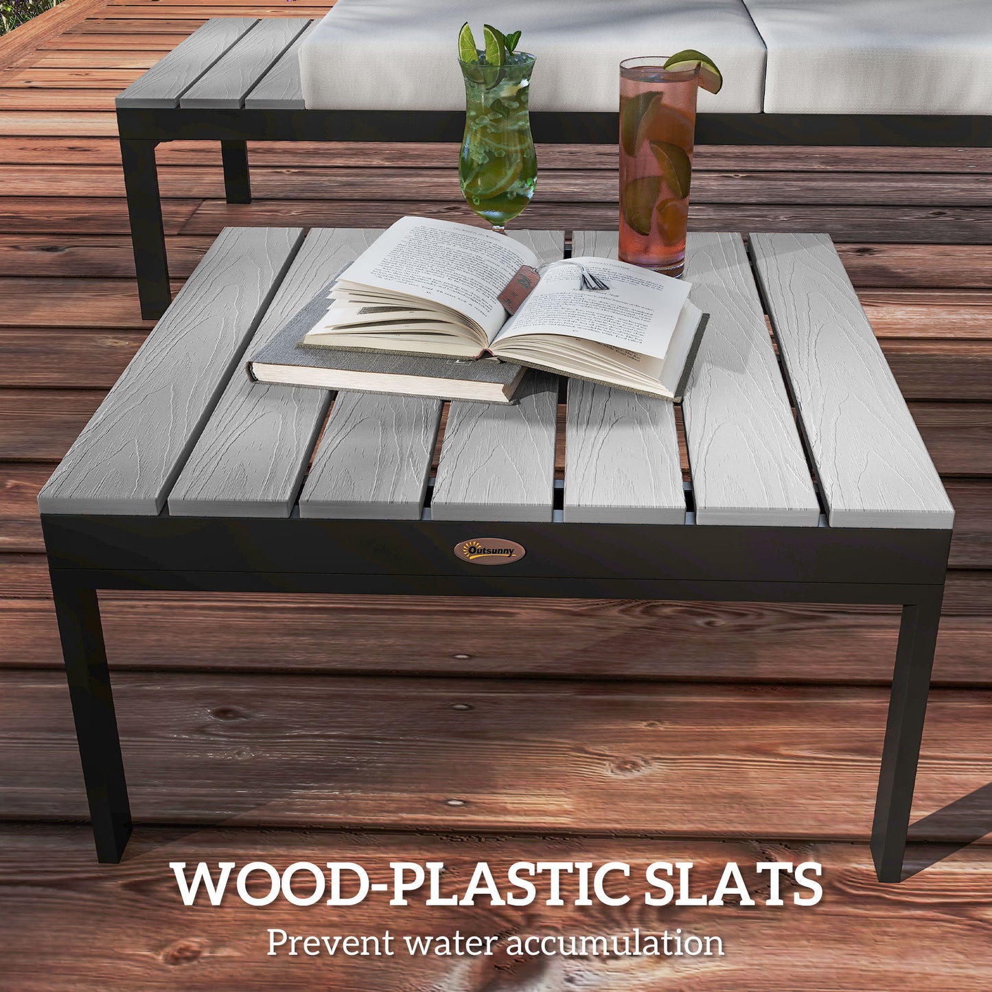 Outsunny Four-Piece Garden Corner Sofa Set with 2 Loveseats and 2 Coffee Tables - Grey