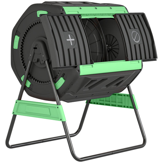 Outsunny Garden Compost Bin, 200L Dual Chamber Tumbling Composter with Adjustable Vents, BPA Free Compost Tumbler, Green