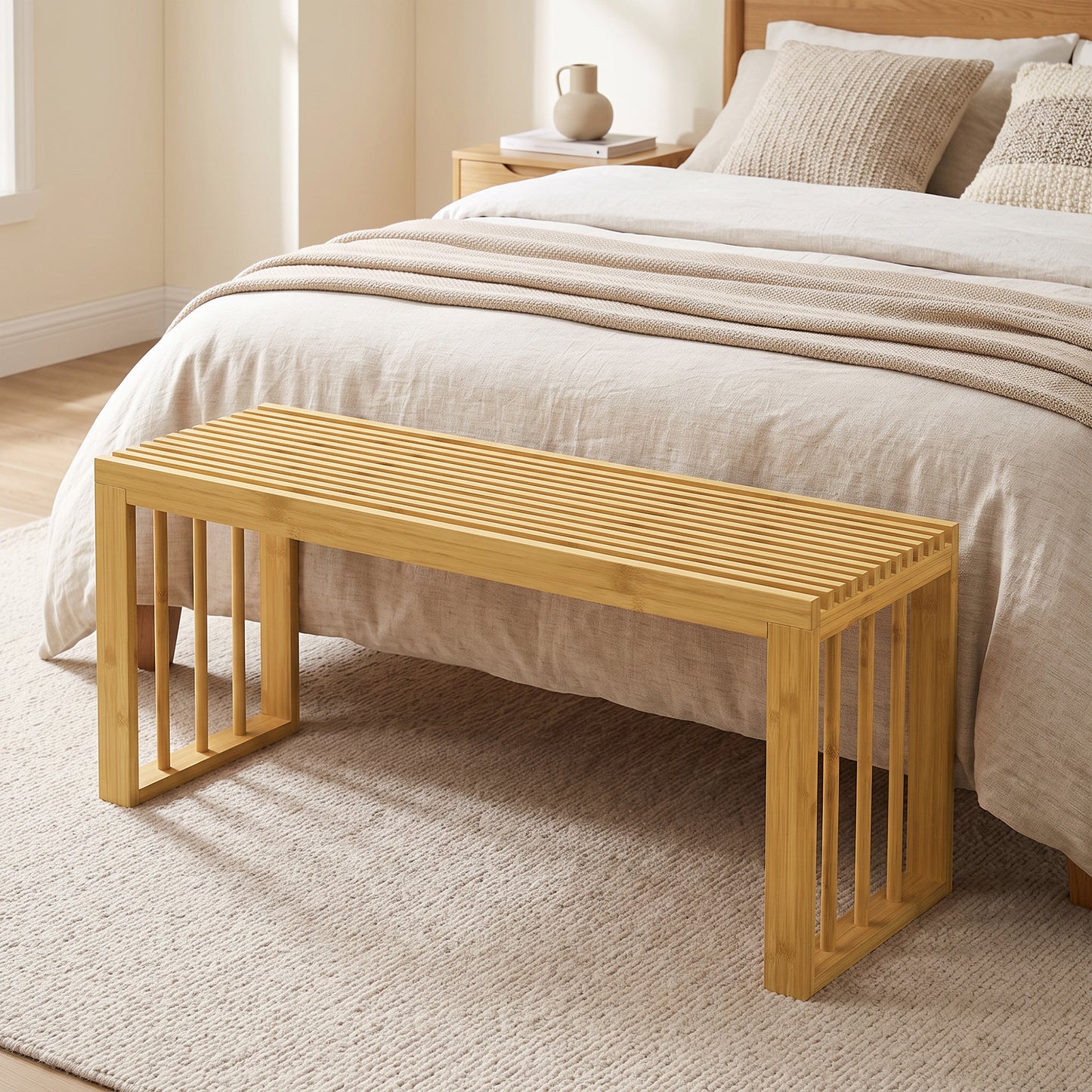 HOMCOM 90 cm Bamboo Shoe Bench Backless Hallway Bench Seat, Wood Indoor Decor for Entryway, Natural