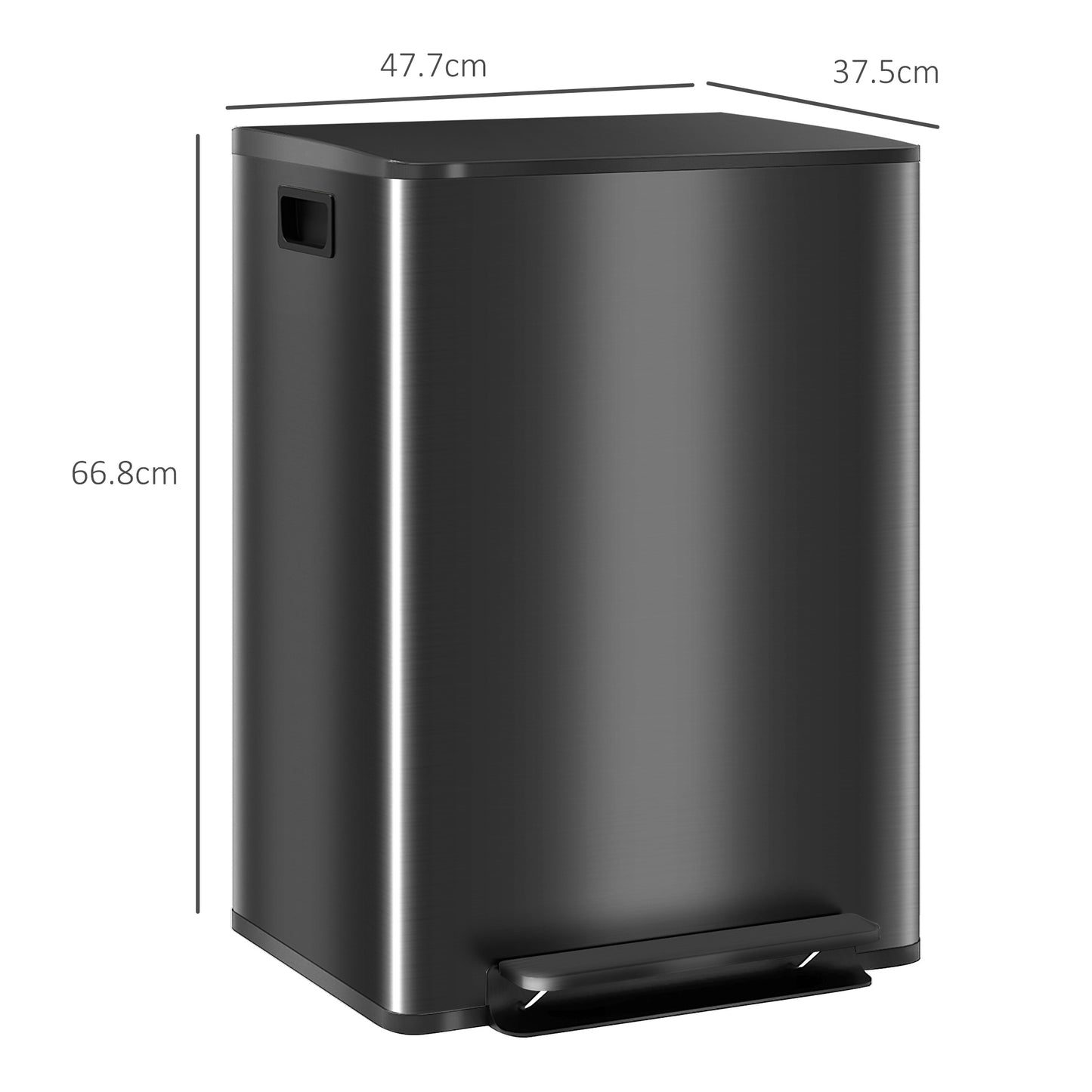 HOMCOM 2x30L Dual Kitchen Bin, Stainless Steel, Soft-Close, Removable Buckets, Black