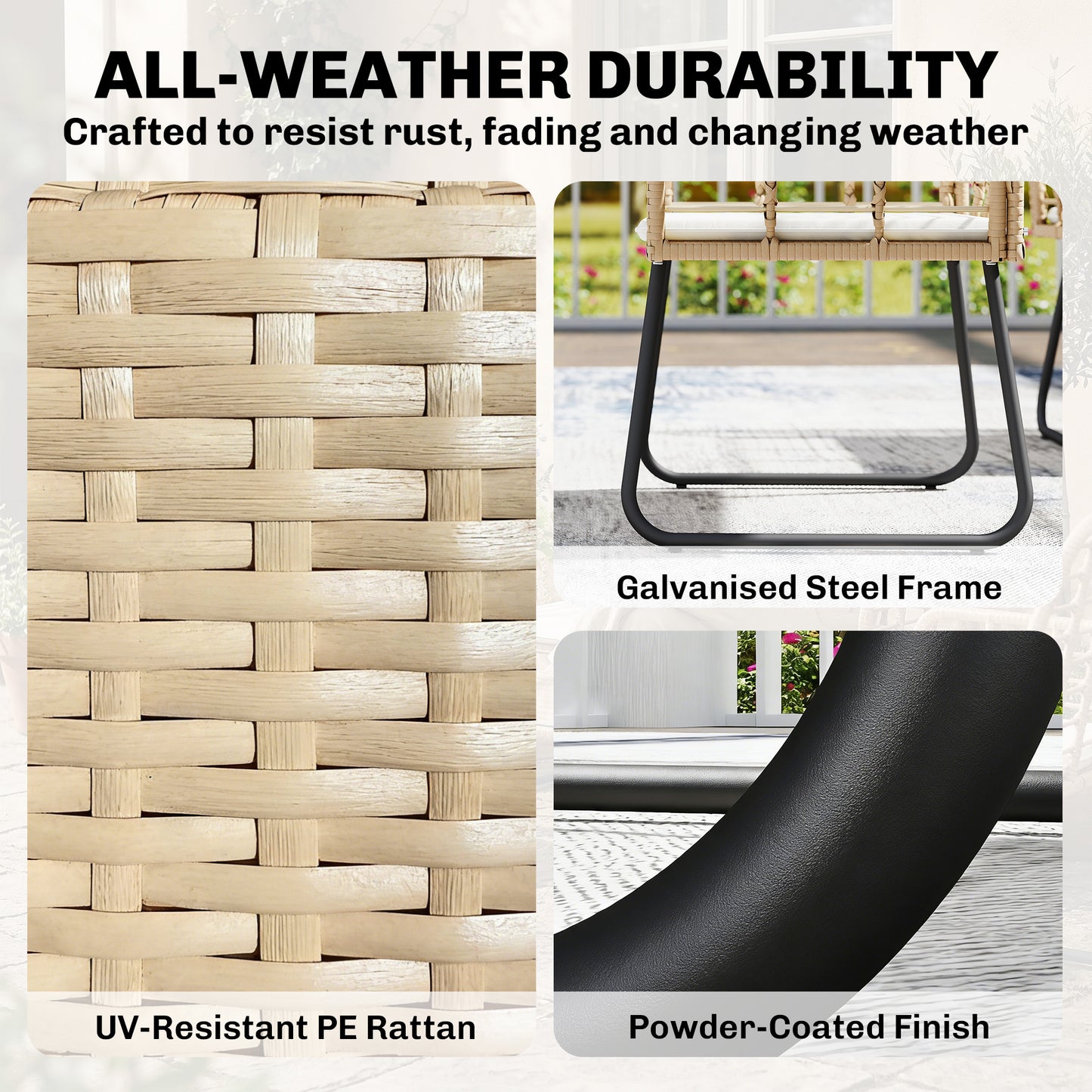 Outsunny 4 Piece Rattan Garden Furniture Set, Outdoor Patio Furniture, Armchairs and Coffee Table
