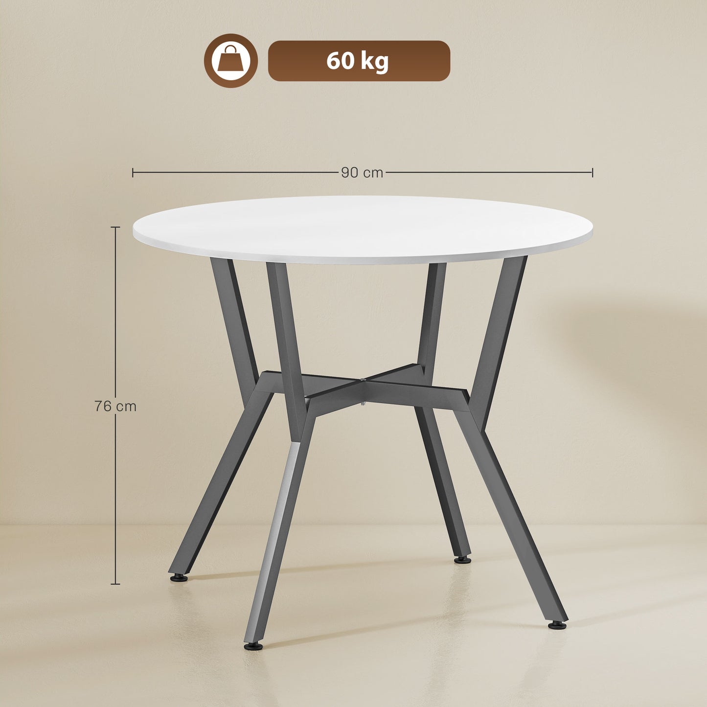 HOMCOM Dining Table, Round Kitchen Table with Black Legs for Living Room, Dining Room 90 x 76 cm, High Gloss White