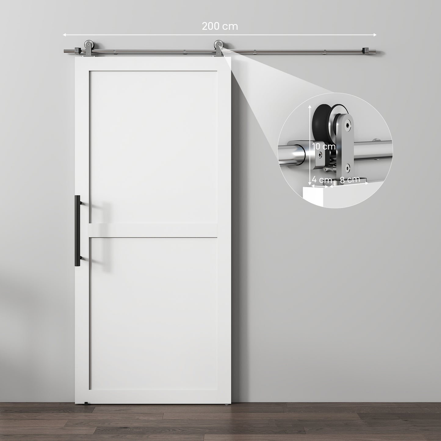 HOMCOM Sliding Door Hardware Kit Smooth Quiet 304 Stainless Steel for 200cm Track Sliver Tone