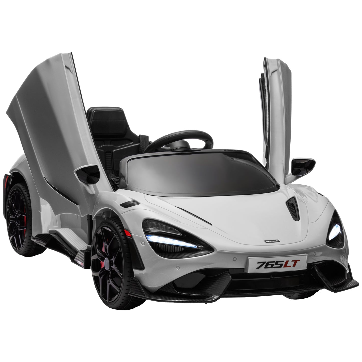 AIYAPLAY McLaren 765LT Licensed 12V Kids Electric Ride on Car with Butterfly Doors Remote Control Training Wheels Grey