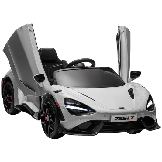 AIYAPLAY McLaren 765LT Licensed 12V Kids Electric Ride on Car with Butterfly Doors Remote Control Training Wheels Grey