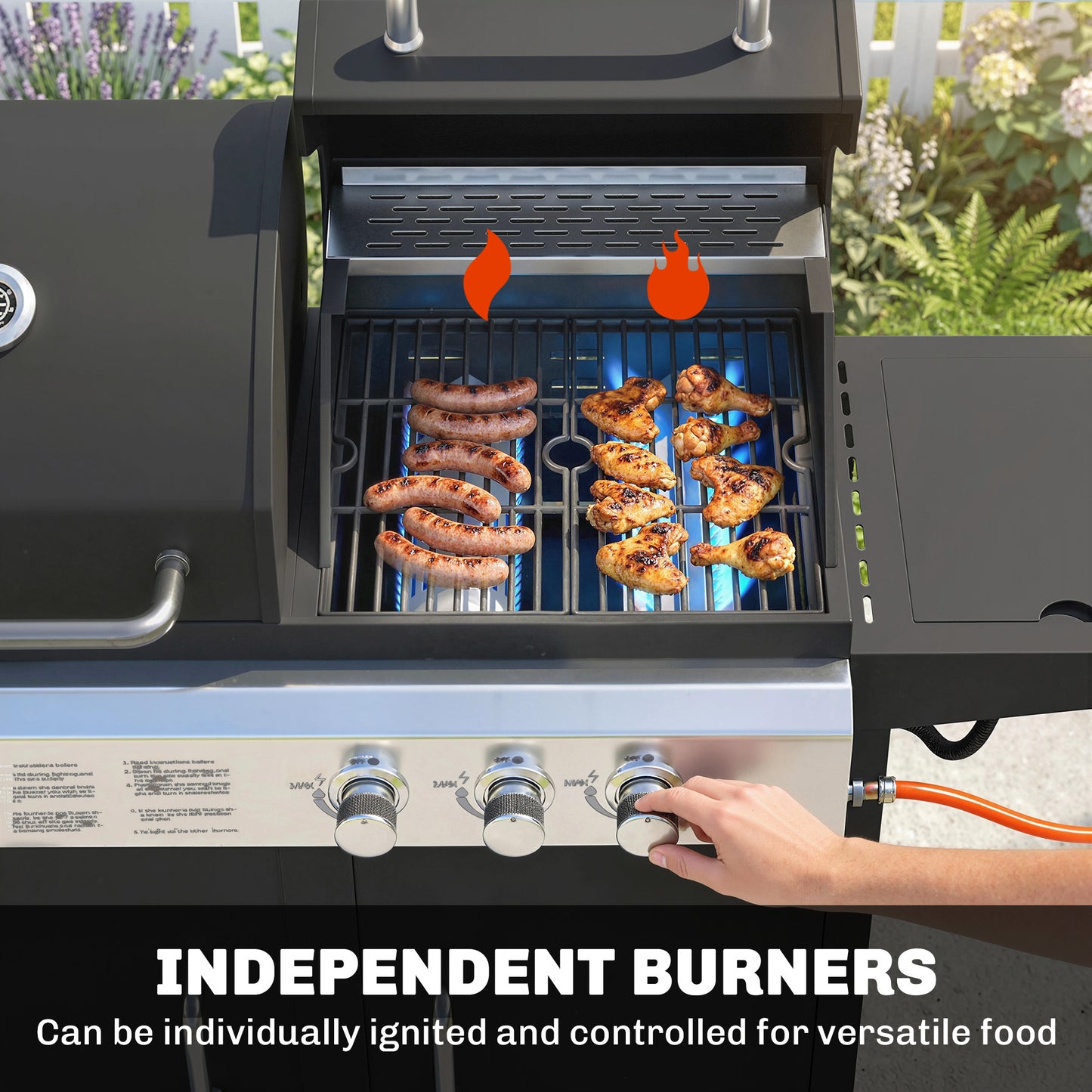 Outsunny 2+1 Burner Hybrid Dual Fuel BBQ Gas Grill, 2-in-1 Propane & Charcoal Barbecue Grill Smoker Combo with Wheels, Black