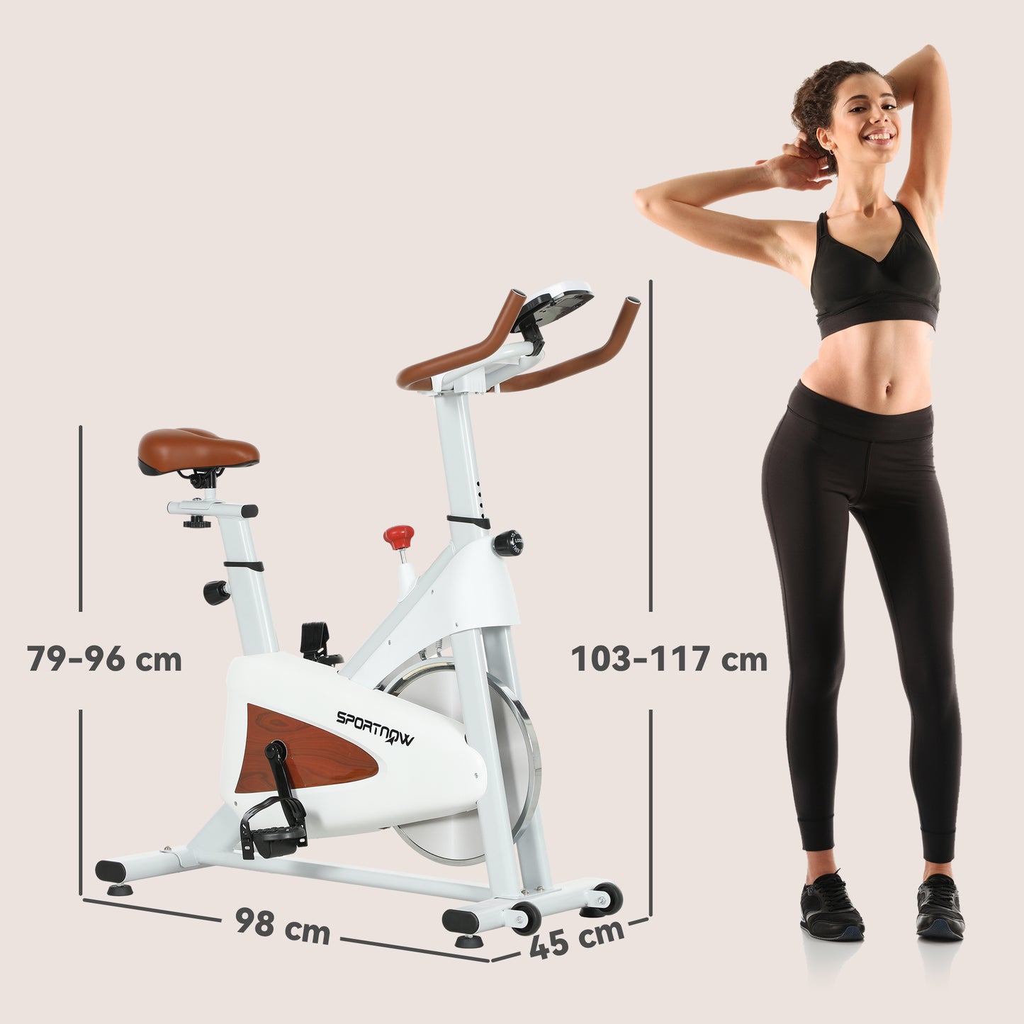 SPORTNOW Indoor Exercise Bike, Quiet Stationary Bike, Stylish Cycling Machine with Adjustable Seat and Resistance - White