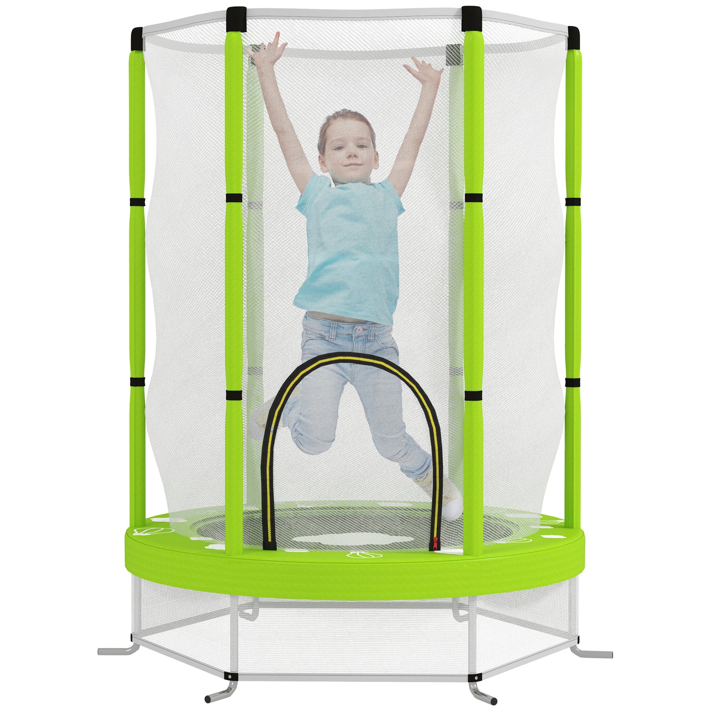 AIYAPLAY 4.6FT Toddler Trampoline w/ Safety Enclosure Net, for Indoor Outdoor Use, Ages 3-6 Years, Cloud Pattern - Green