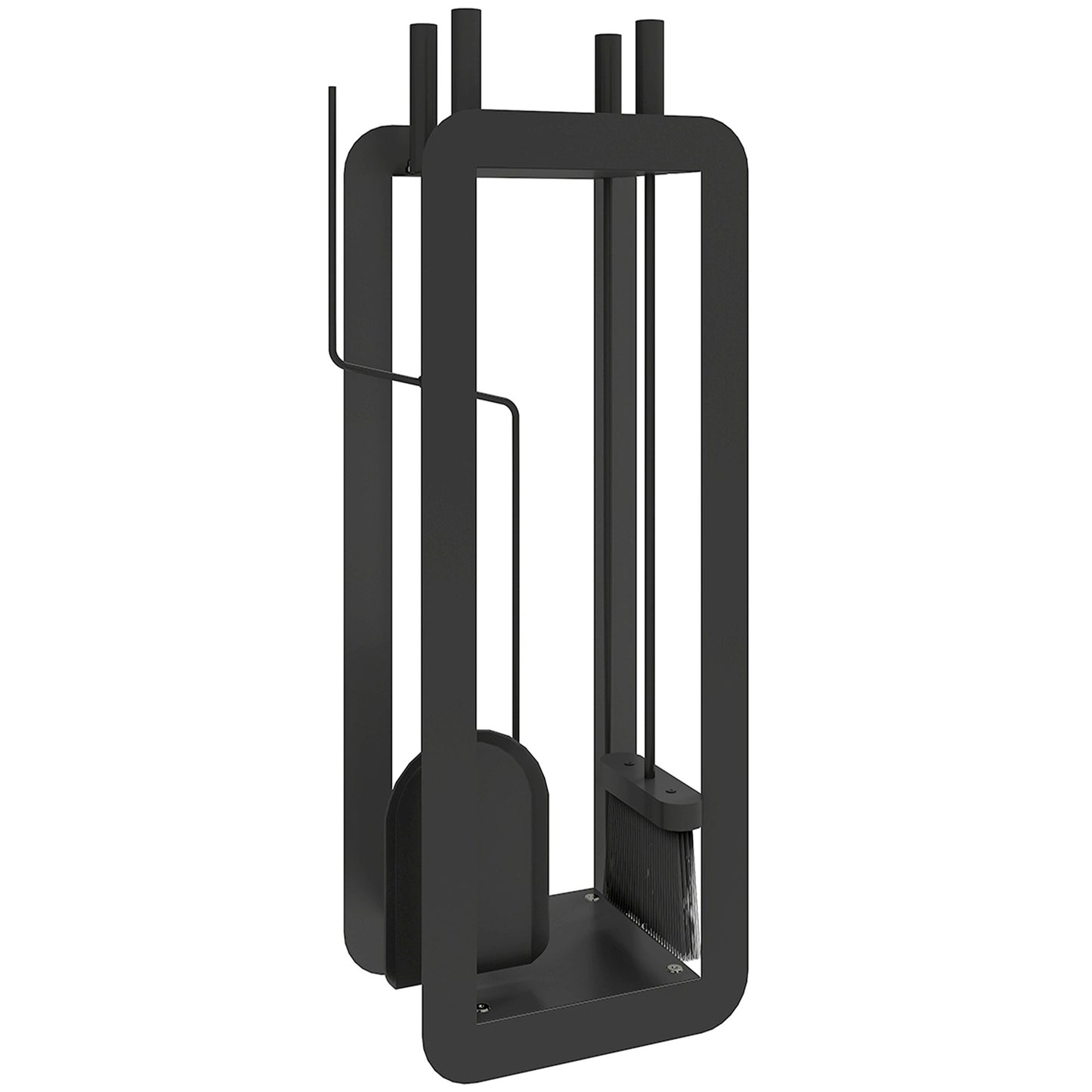Outsunny 5 Piece Metal Fireplace Set - Includes Brush, Shovel, Poker, Tongs, and Stand, Black.