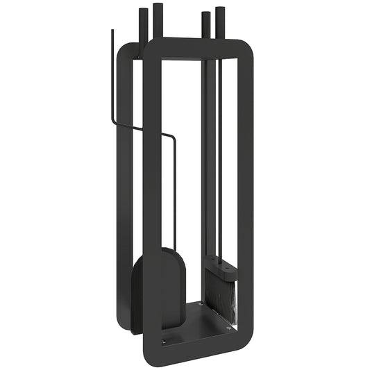Outsunny 5 Piece Metal Fireplace Set - Includes Brush, Shovel, Poker, Tongs, and Stand, Black.