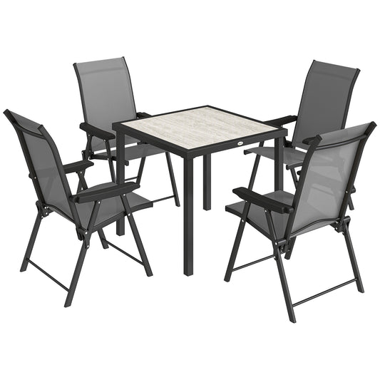Outsunny 5 Pieces Outdoor Dining Set, Garden Dining Set for 4 with Square Table and Folding Chairs, Grey