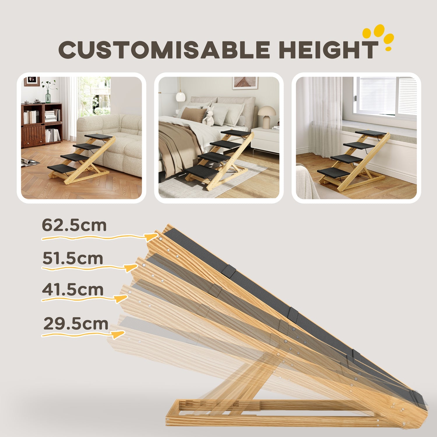 Suteck Wooden Adjustable Dog Ramp, Foldng Portable Pet Ramp For All