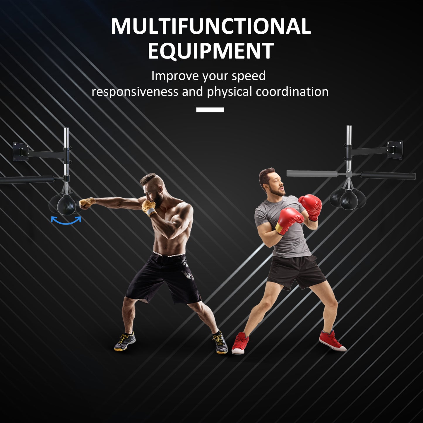 HOMCOM Wall Mount Height Adjustable Speed Bag Boxing, Height Adjustable Punching Bag, Training Kit