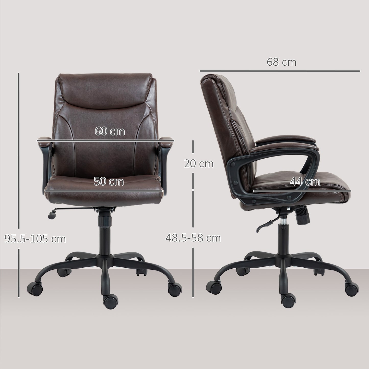 HOMCOM Executive Office Chair, Faux Leather, Adjustable Swivel Wheels & Tilt Function, Brown