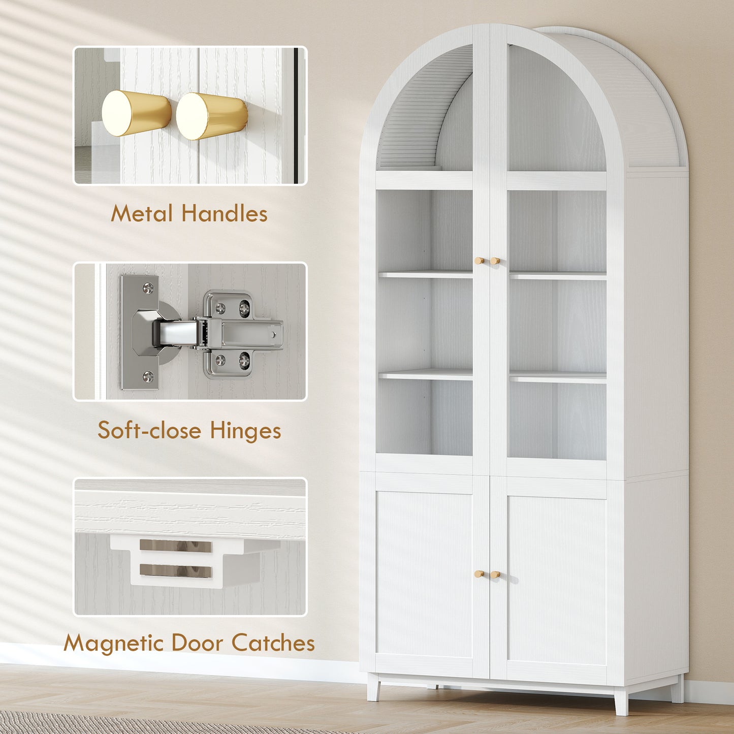 HOMCOM 180cm Tall Kitchen Cupboard, Storage Cabinet with Adjustable Shelves, Acrylic Doors for Living Room, Dining Room, White