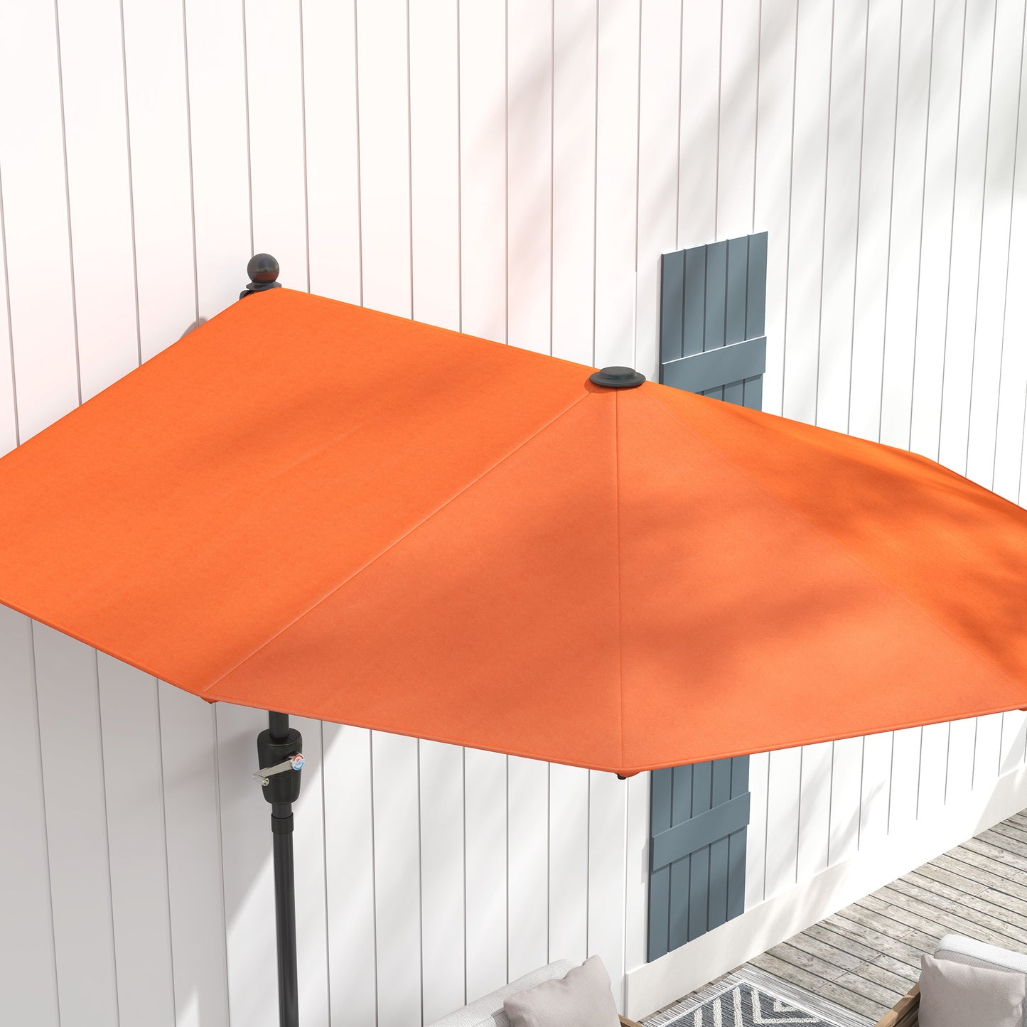 Outsunny 2m Half Parasol Market Umbrella Garden Balcony Parasol with Crank Handle, Cross Base, Double-Sided Canopy, Orange
