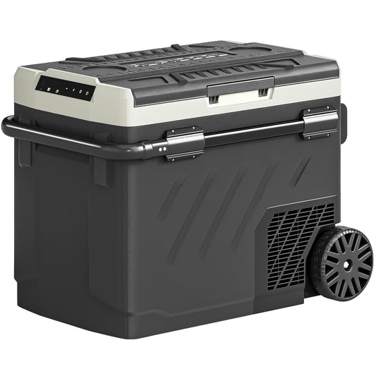 Outsunny 49L Compressor Car Fridge Freezer, Dual Zone Camping Refrigerator with App Control, Telescopic Handle, -20°C-20°C
