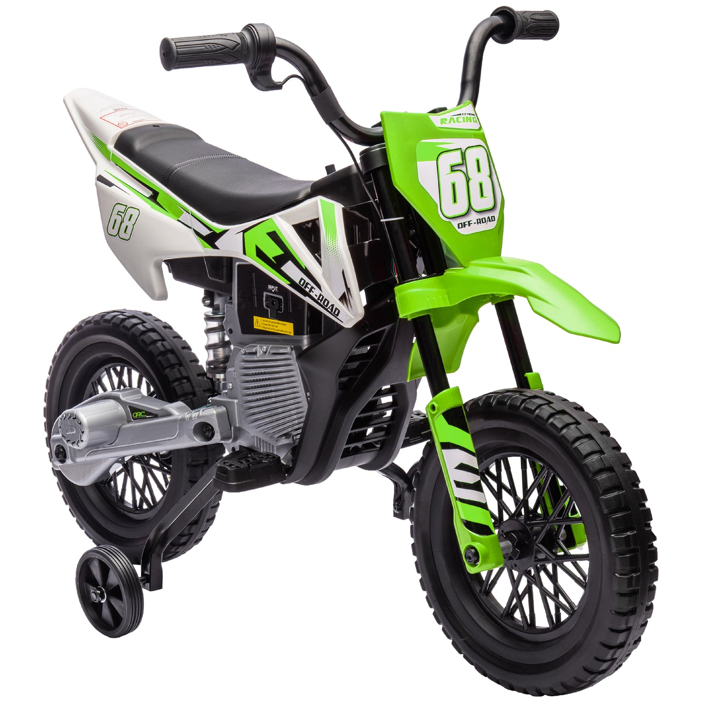 AIYAPLAY 12V Kids Electric Motorbike, Kids Electric Ride on Motorcycle w/ Twist Grip Throttle, Training Wheels - Green