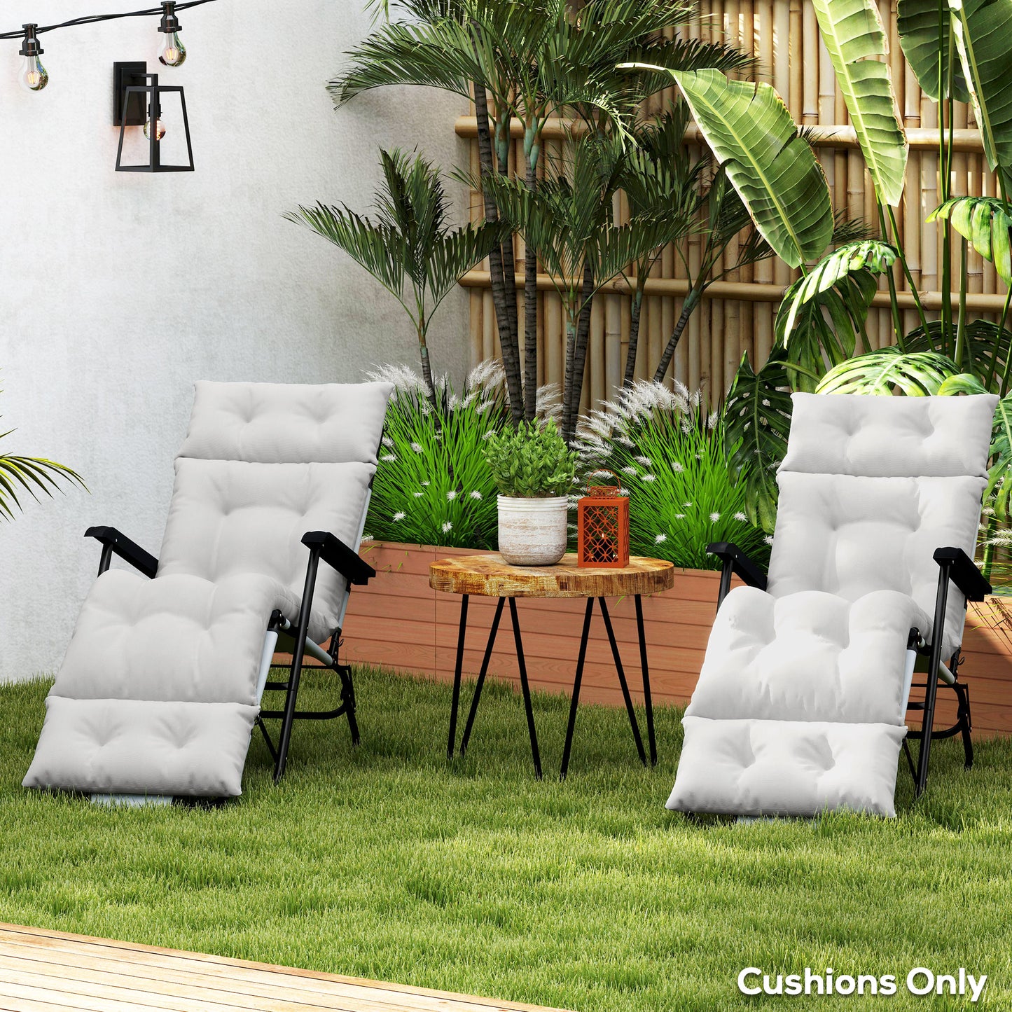 Outsunny Sun Lounger Cushions, 190x56x10cm Set of 2, UPF20+ Thick Sunbed Replacement with 6 Ties, 220gsm Fabric, Light Grey