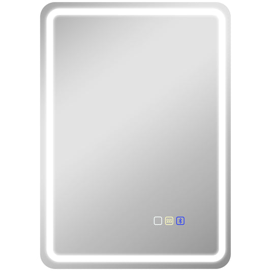 HOMCOM 50 x 70 cm Bluetooth LED Bathroom Mirror with Anti-Fog - Silver Tone