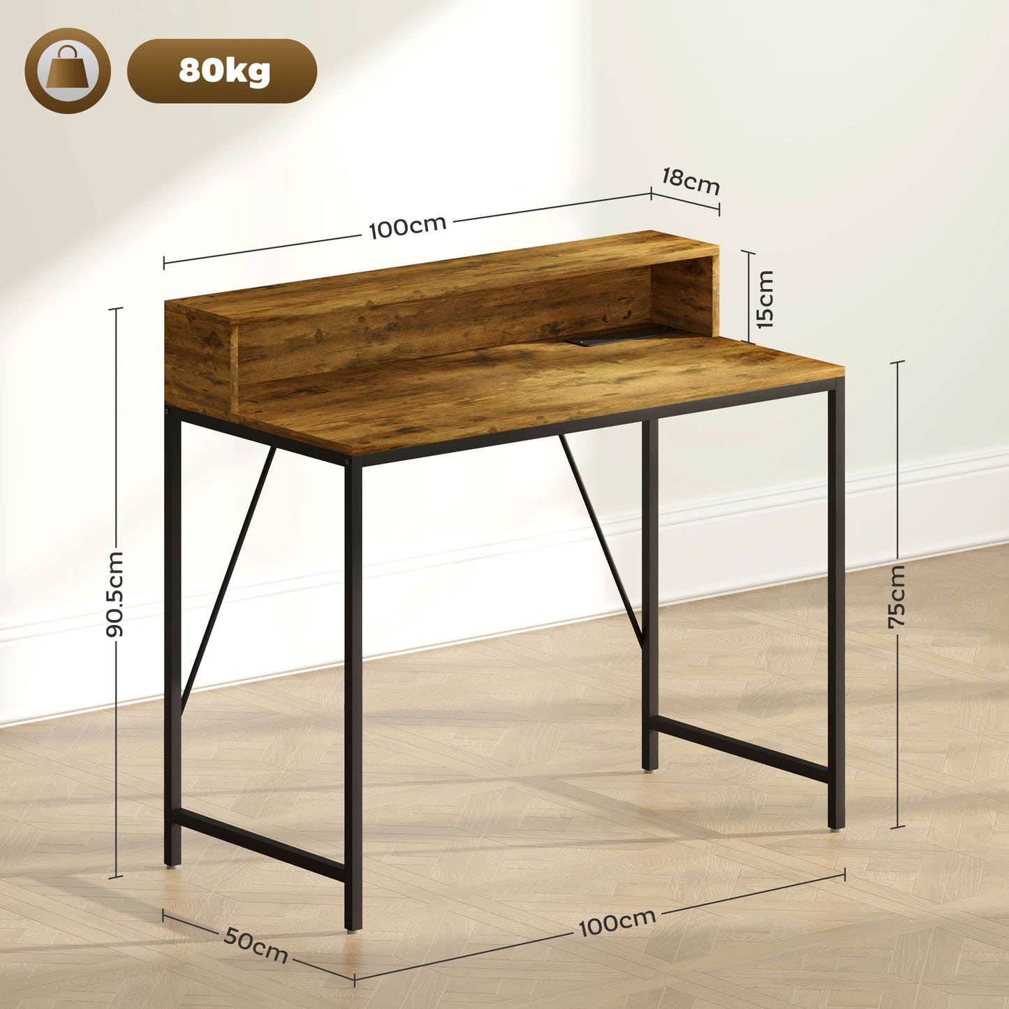 HOMCOM Gaming Desk with LED Lights, Monitor Stand, Power Outlets, Rustic Brown