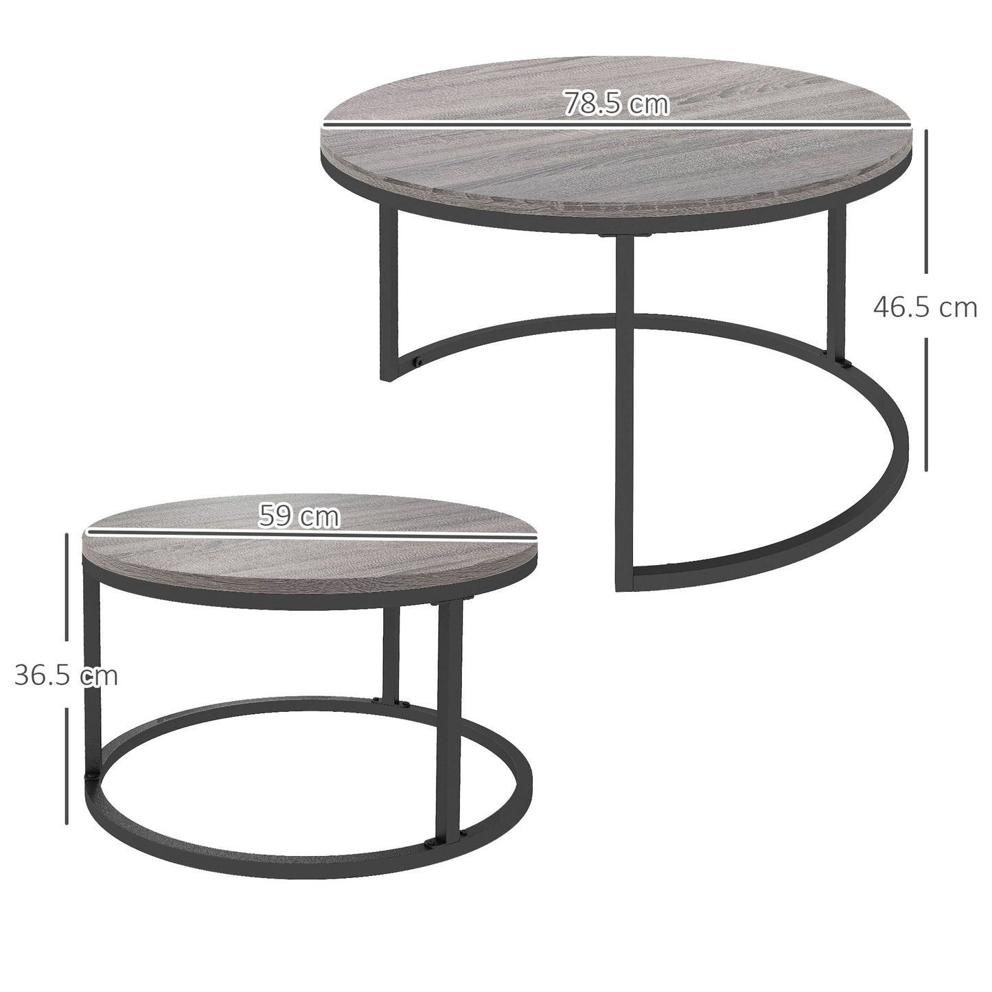 HOMCOM Two Piece Nesting Coffee Tables - Wood Effect/Black