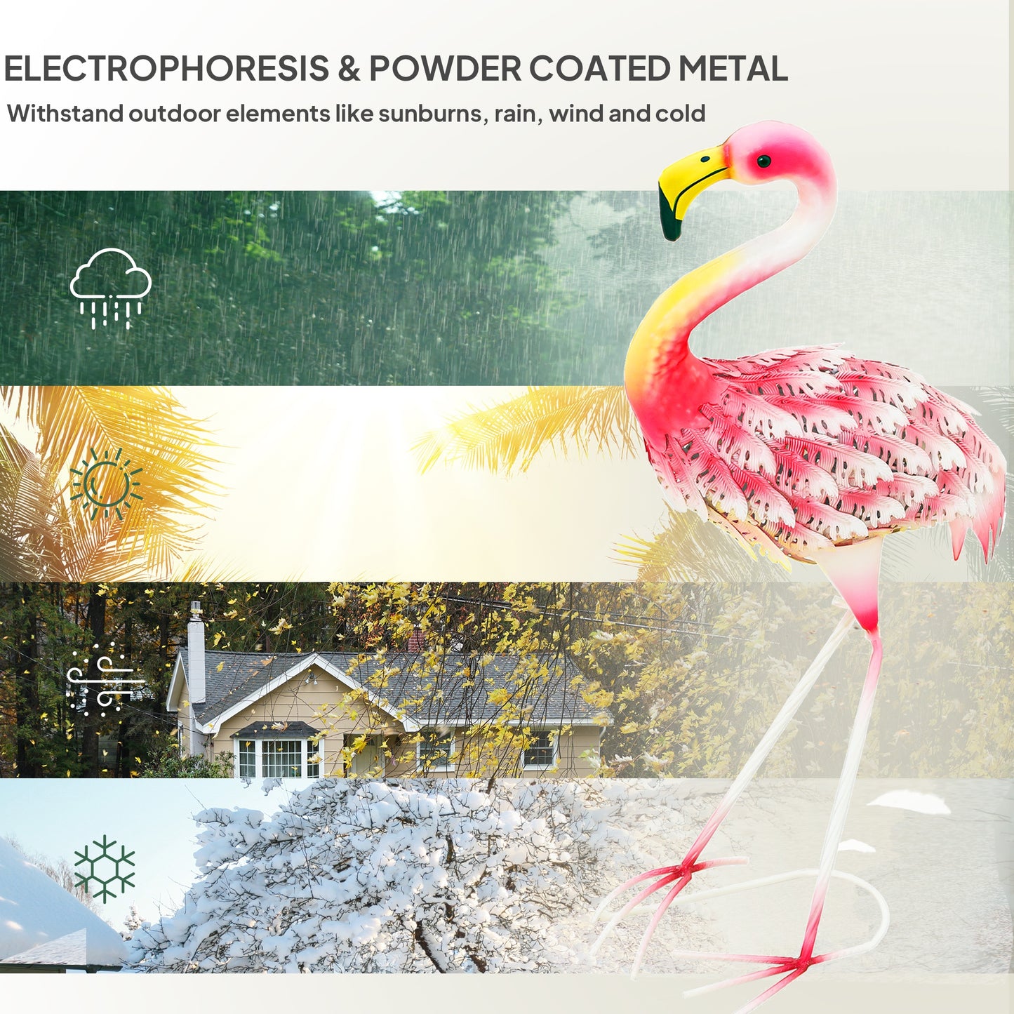 Outsunny Flamingo Garden Statue, Metal Bird Art Outdoor Sculpture with Ground Stakes for Pond Decoration, Pink